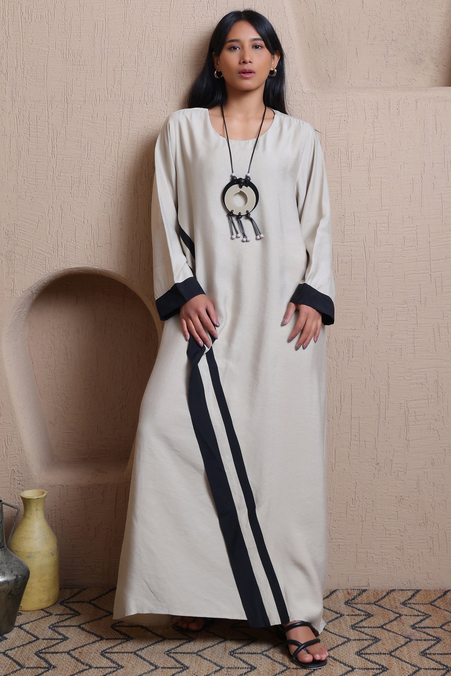 Asymmetric Cut long dress with Statement Neck Piece -  Meiala