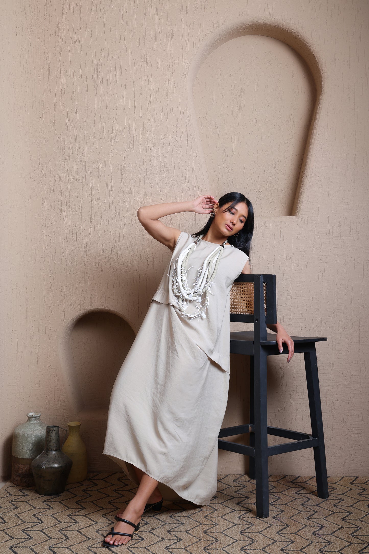 Solid Classic Dress With Gathers -  Meiala