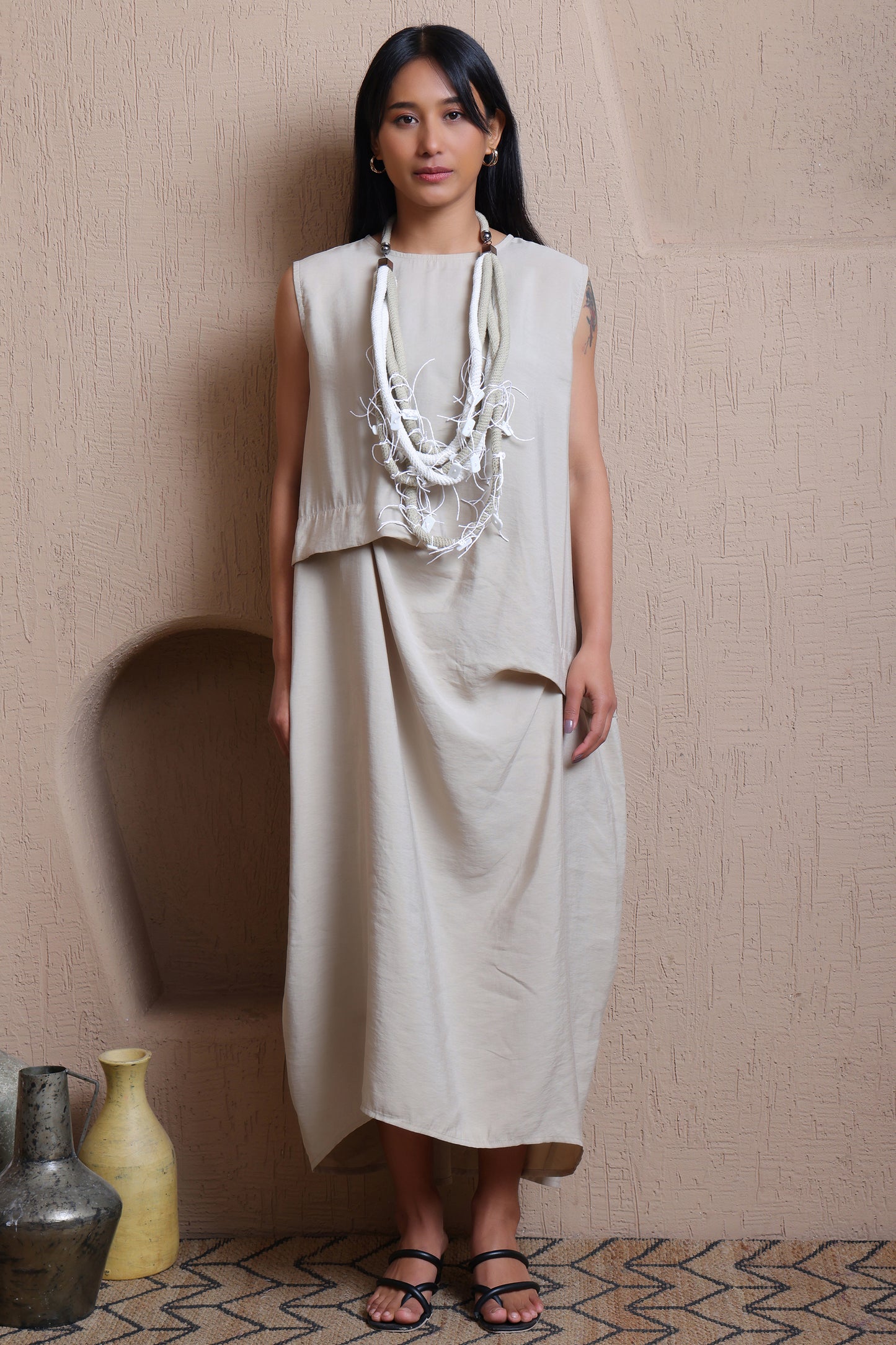 Solid Classic Dress With Gathers -  Meiala