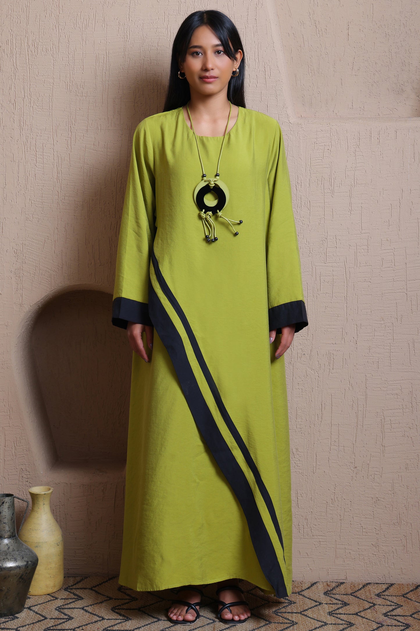 Asymmetric Cut long dress with Statement Neck Piece -  Meiala
