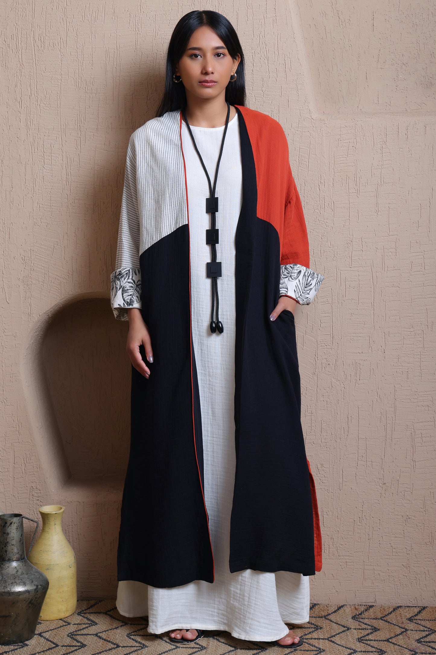 Open Jacket With Leaft Print  -  Meiala