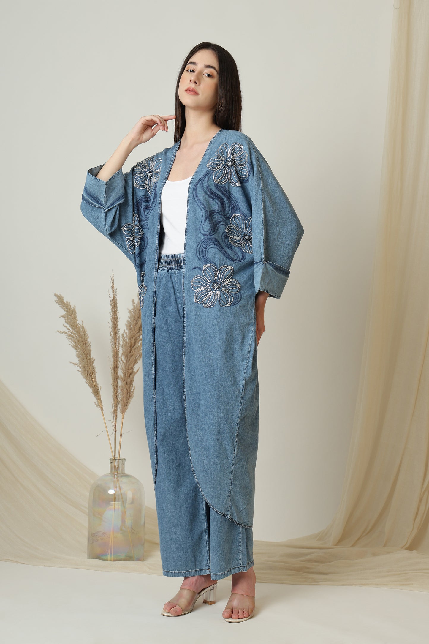 Long Open Jacket Studded Coord Set - Meiala