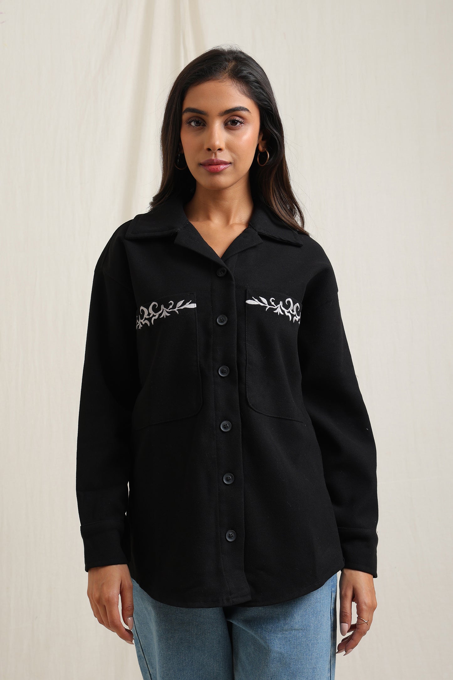Heart Embroidered Shacket - Meiala