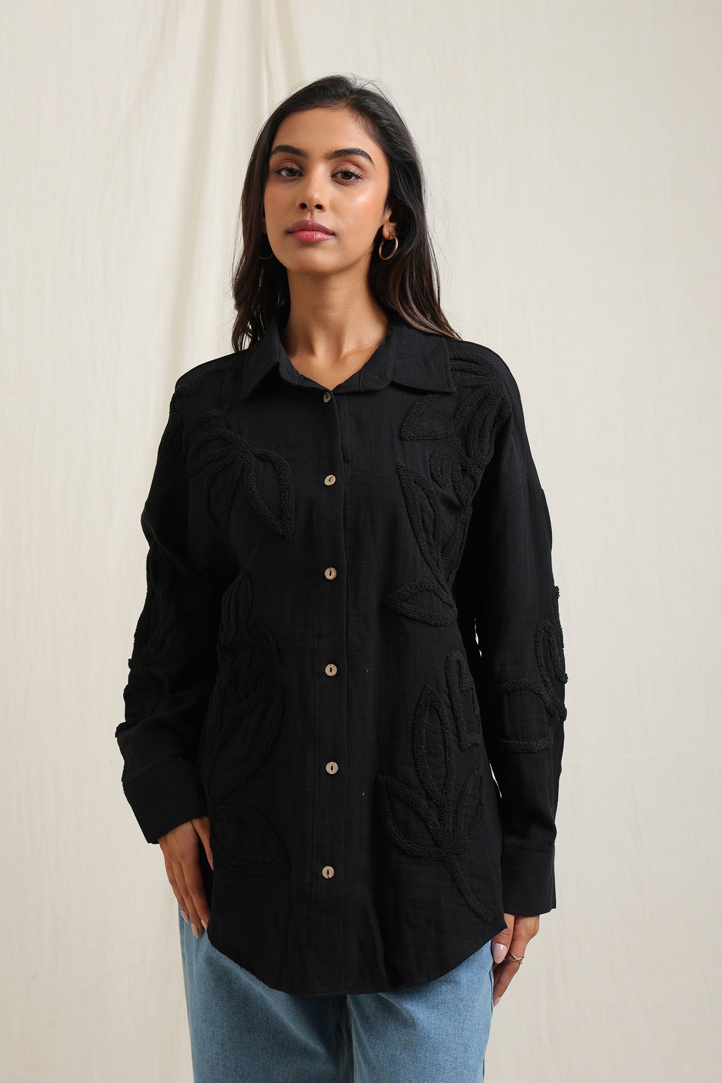 Leaf Embroidery Shirt - Meiala