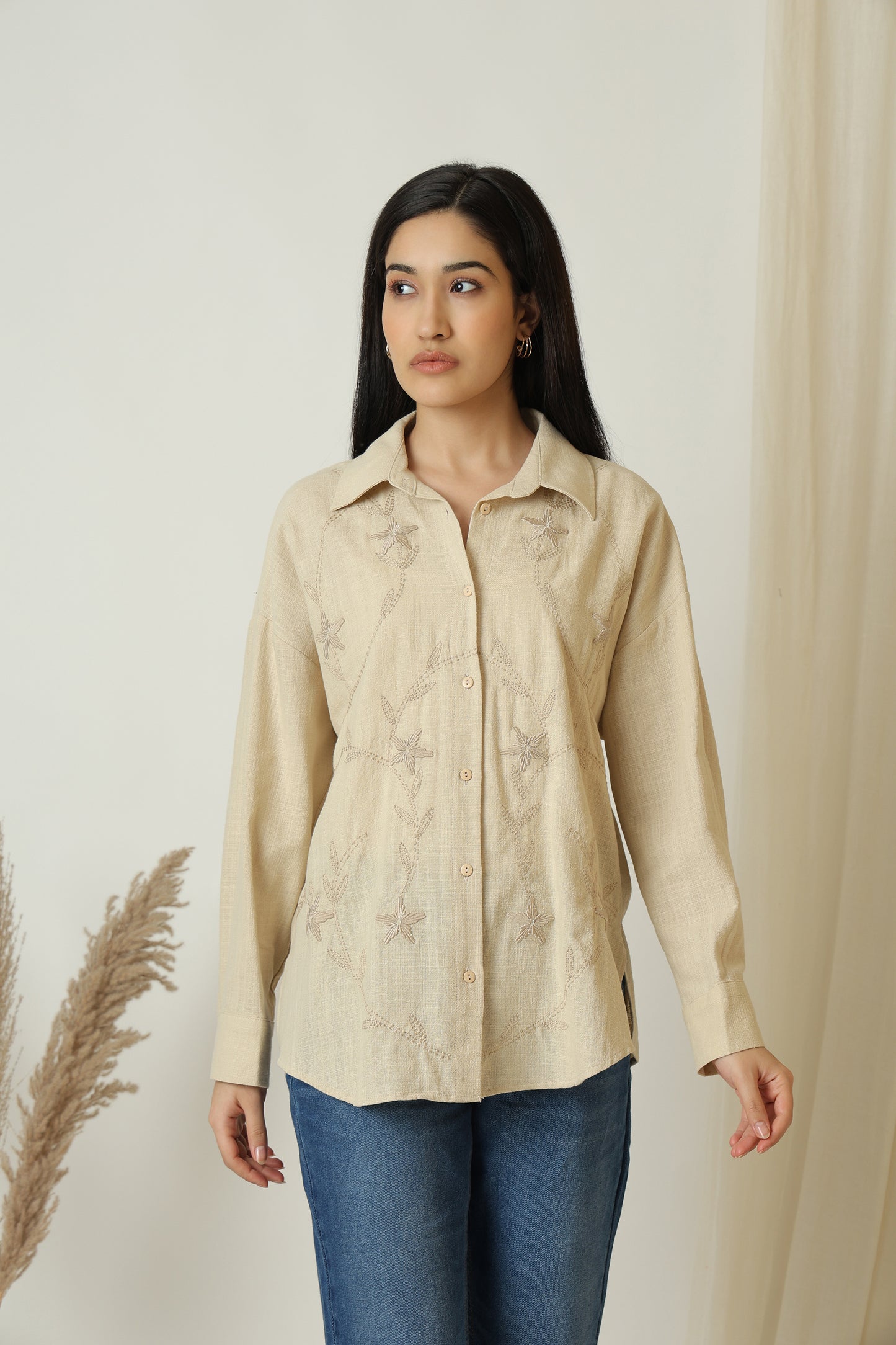 Floral Veil Embroidery Shirt - Meiala