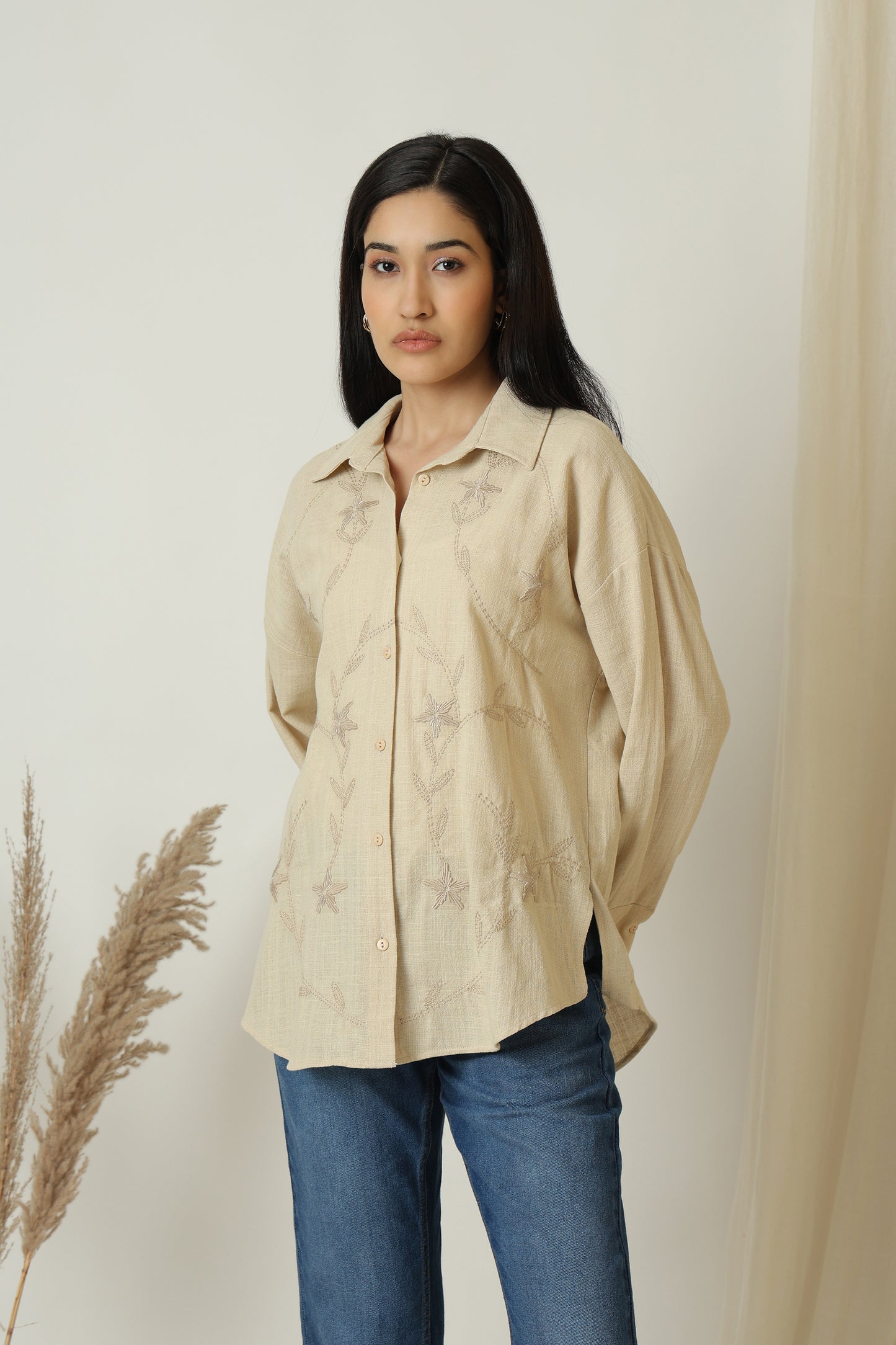 Floral Veil Embroidery Shirt - Meiala