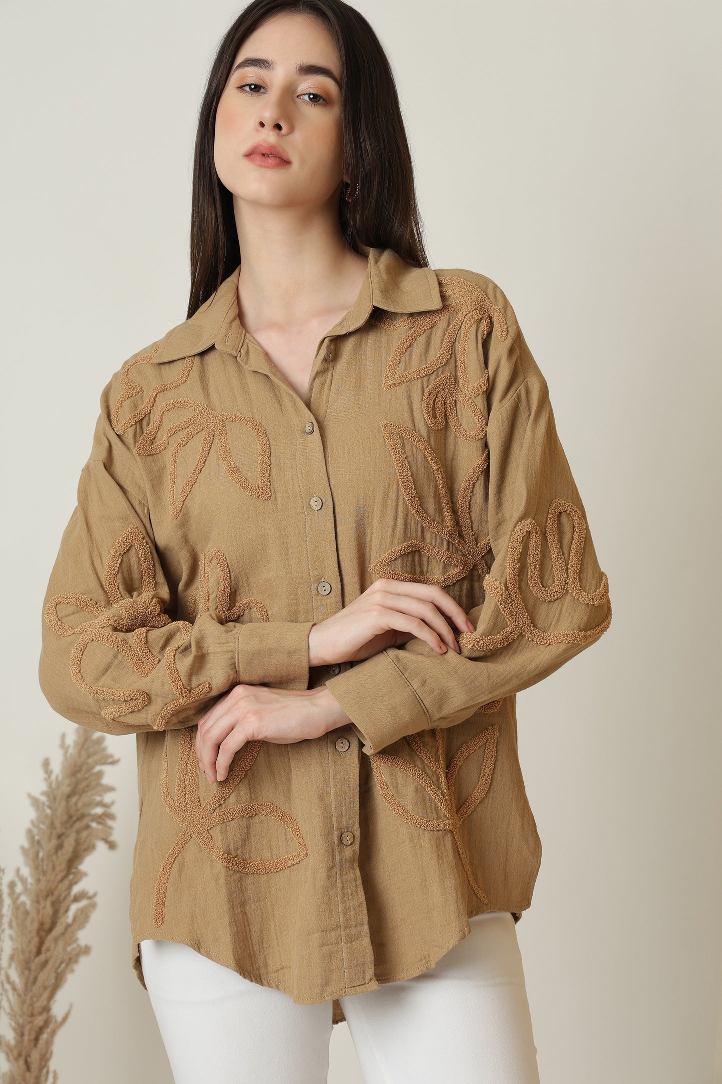 LEAF EMBROIDERY SHIRT - Meiala