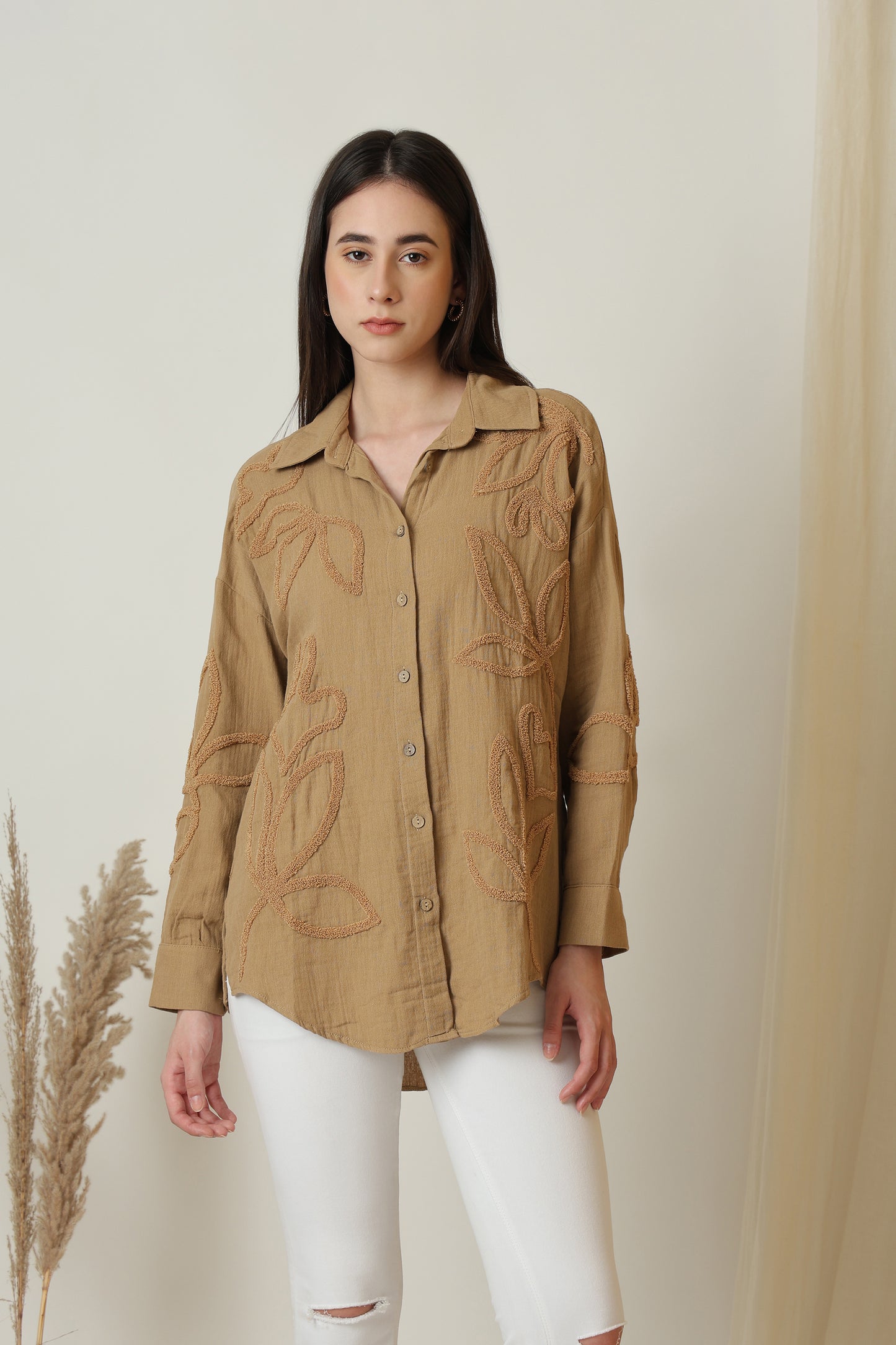 LEAF EMBROIDERY SHIRT - Meiala
