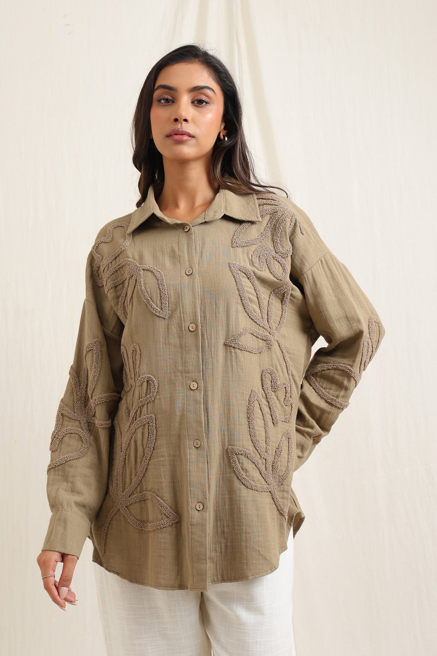 Leaf Embroidery Shirt - Meiala