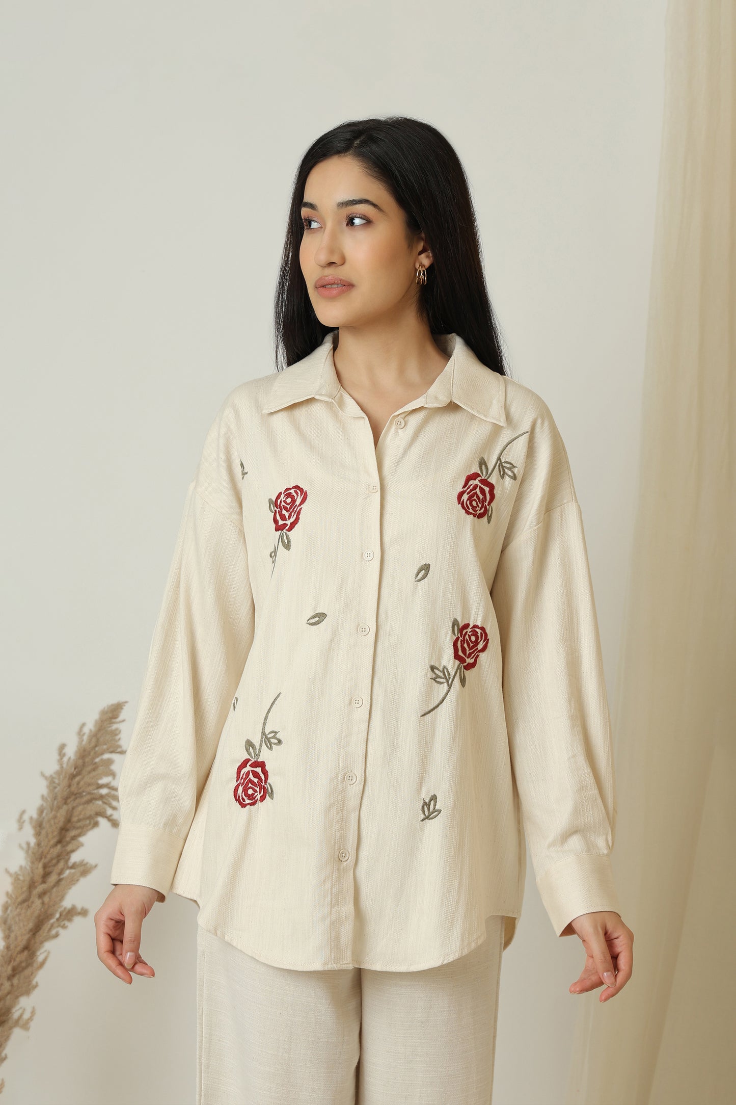 Dainty Rose Embroidery Shirt - Meiala