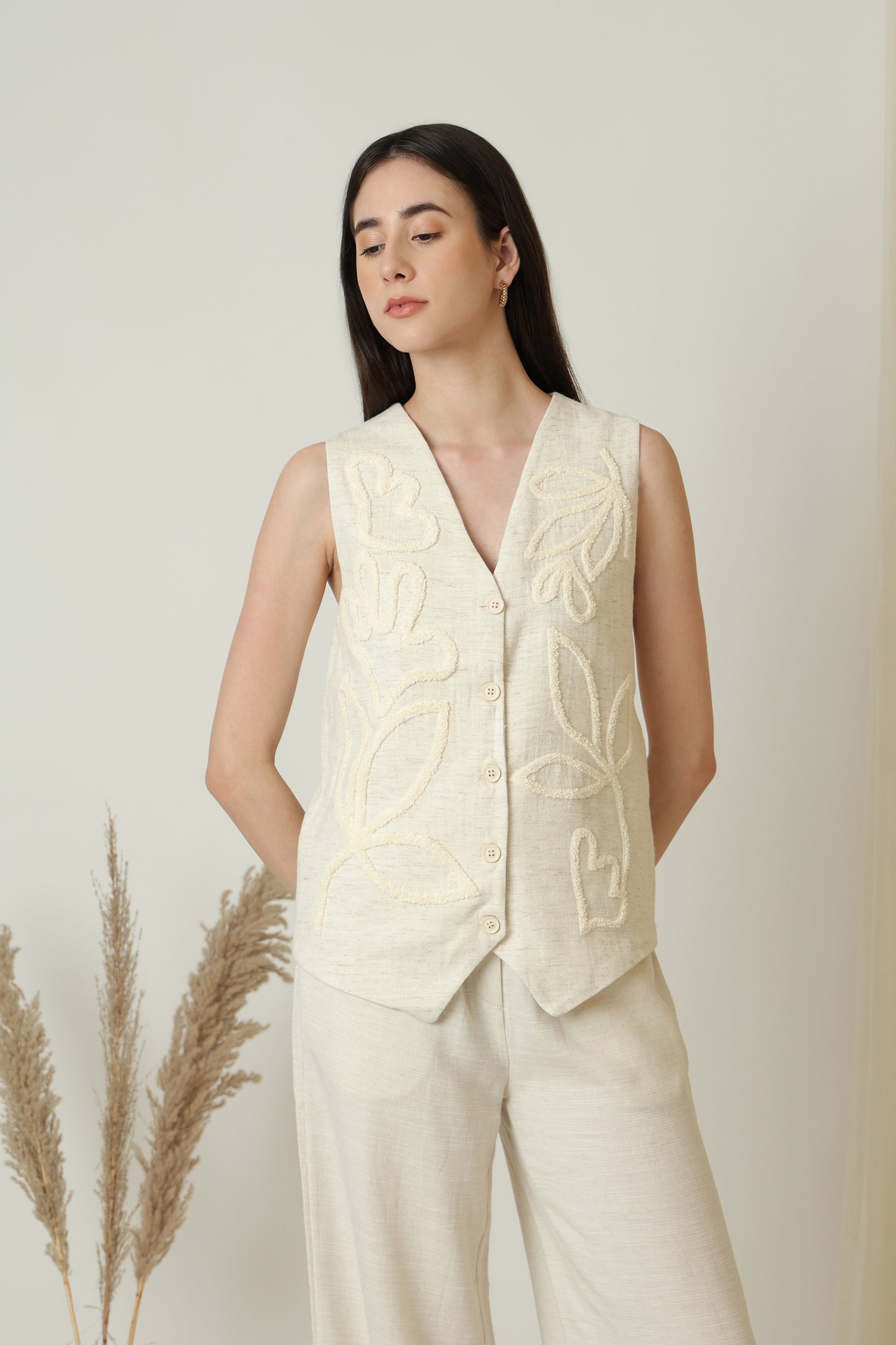 Leaf Embroidery Waistcoat - Meiala