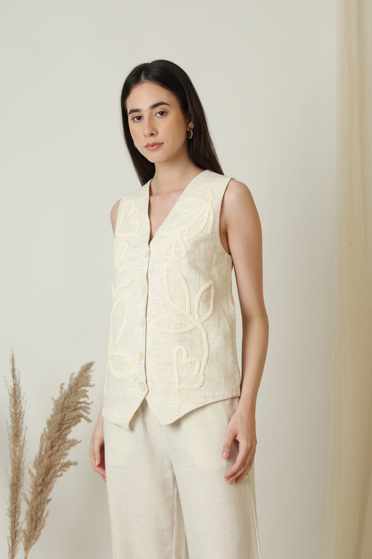 Leaf Embroidery Waistcoat - Meiala