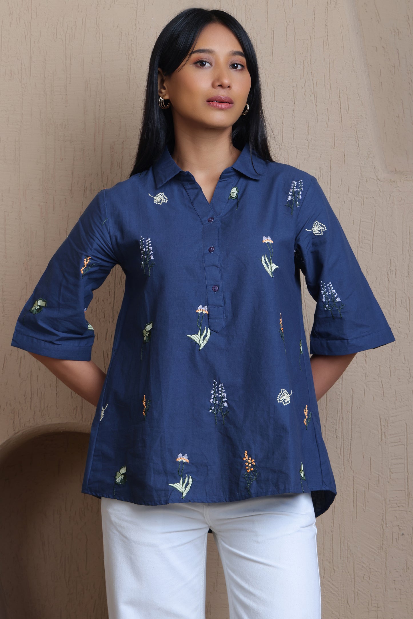 Floral Embroidered Cotton Top - Meiala