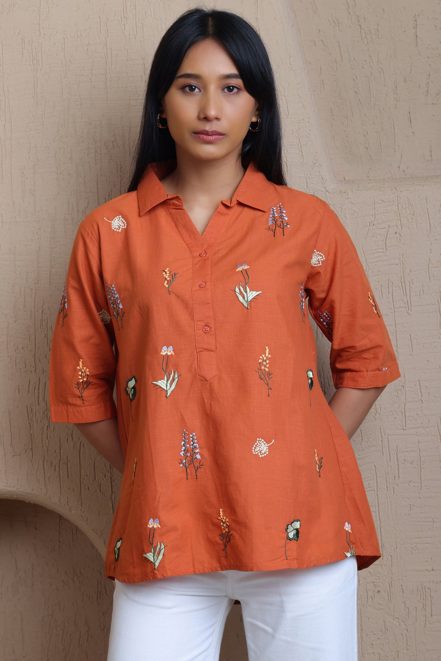 Floral Embroidered Cotton Top - Meiala