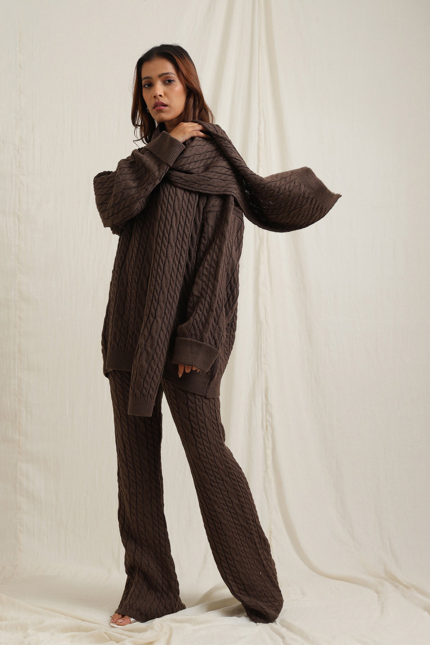 Knitted Winter Pant Set With Scarf - Meiala