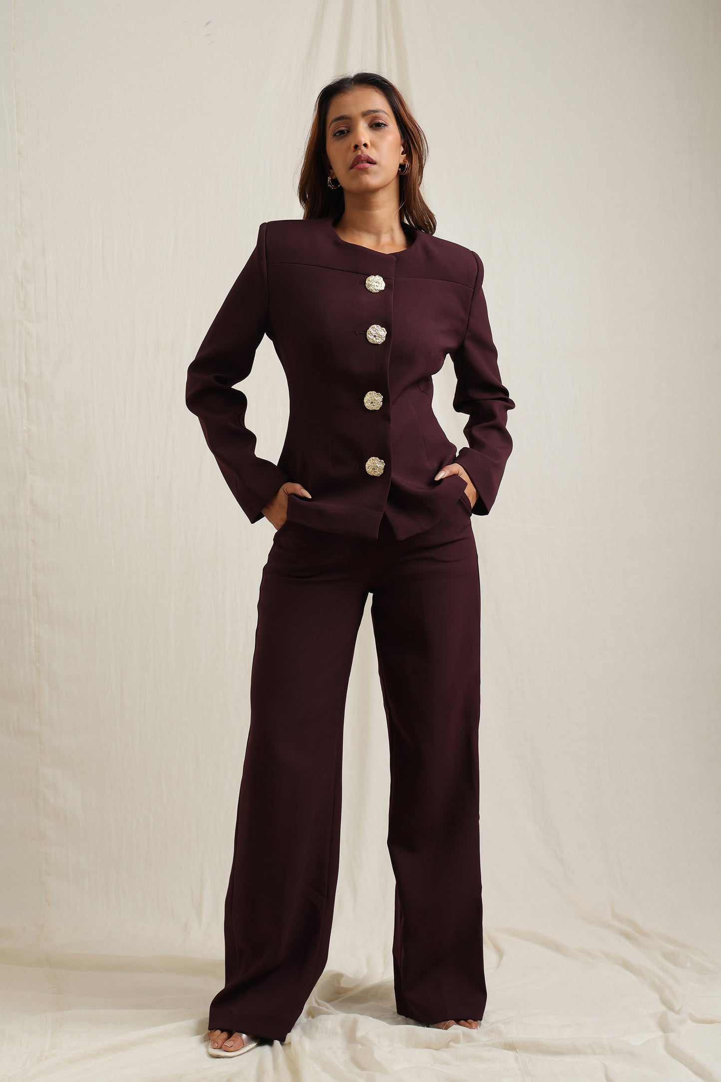 Buttoned Blouse Jacket Set - Meiala