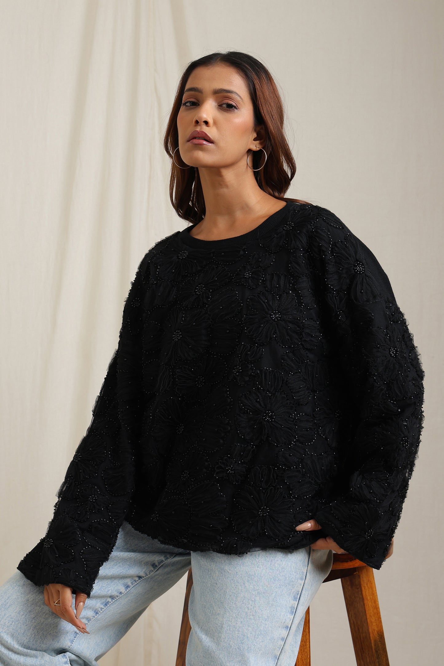 Textured Sweater With Allover Embelishments - Meiala