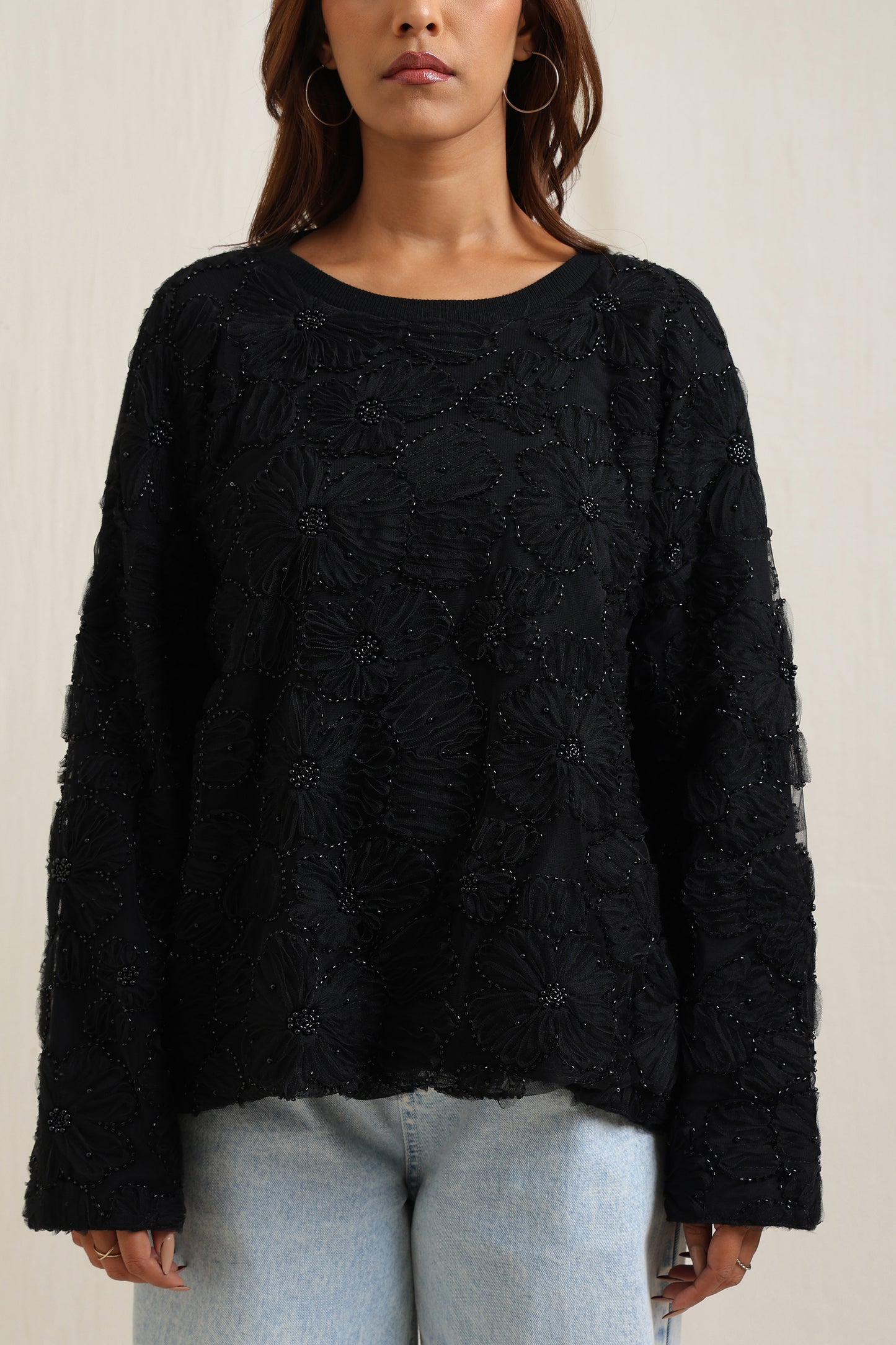 Textured Sweater With Allover Embelishments - Meiala