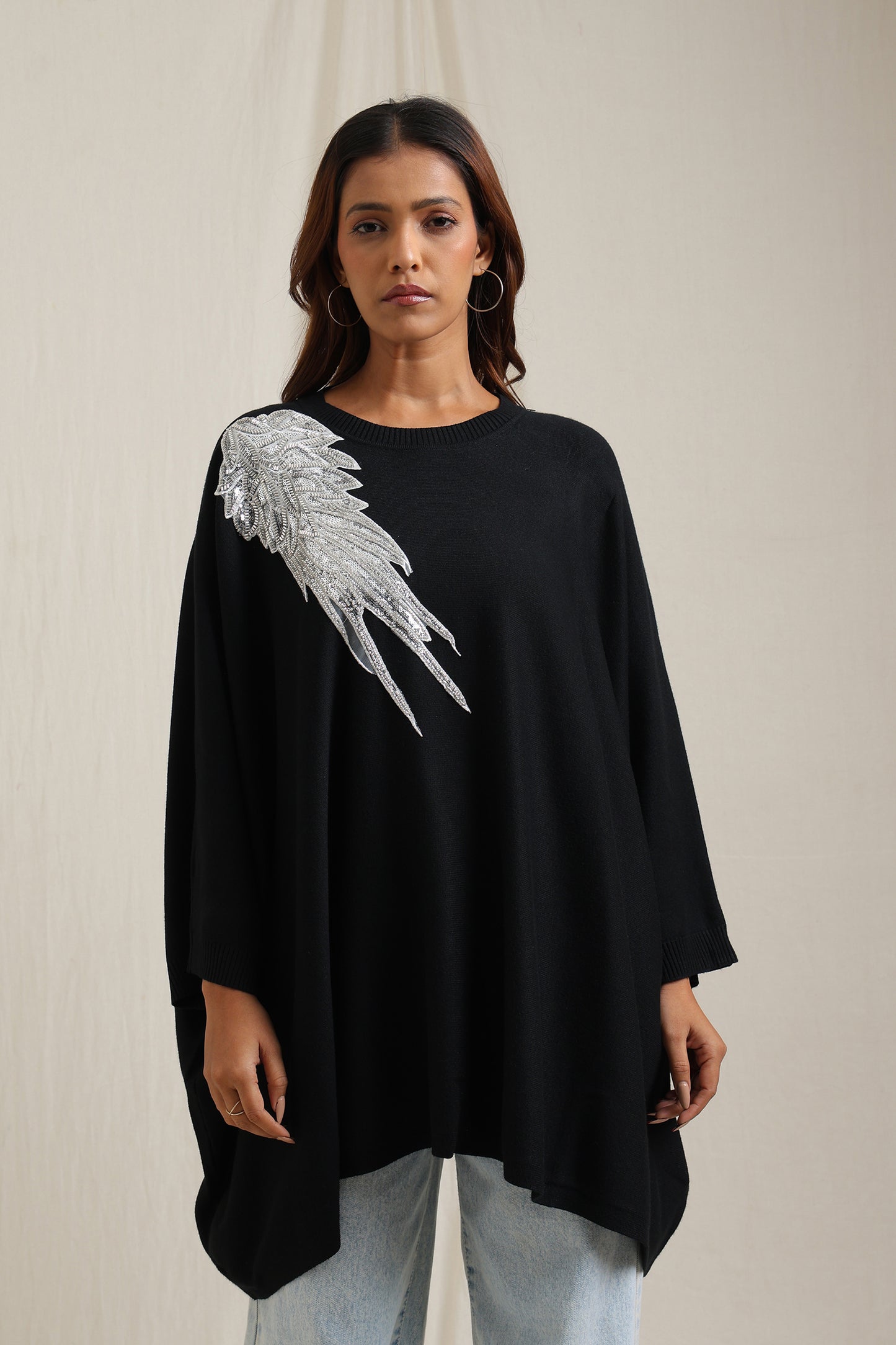 Sweater With Beaded Leaf Embellishment - Meiala