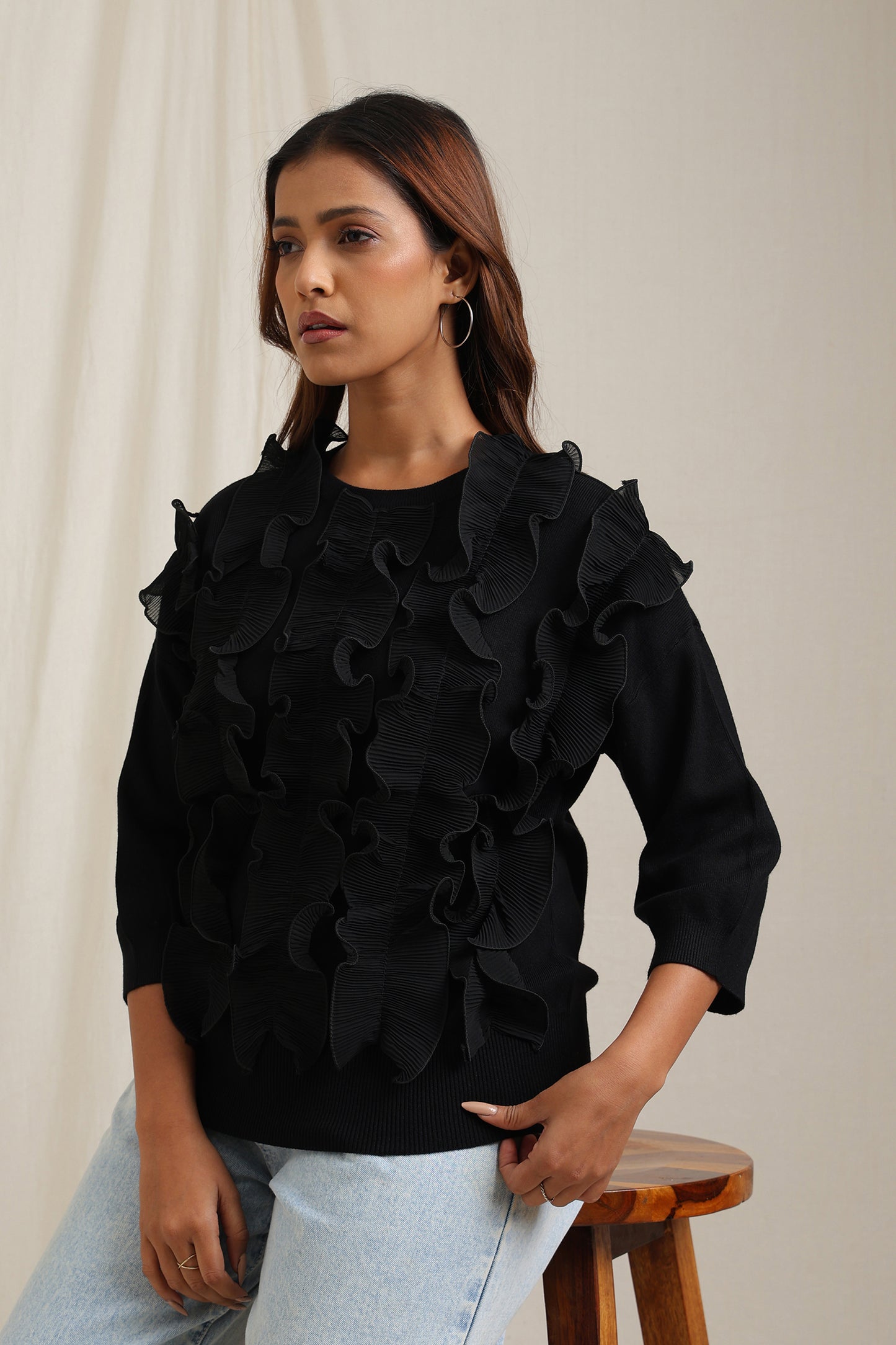 Textured Floral Knit Sweater - Meiala