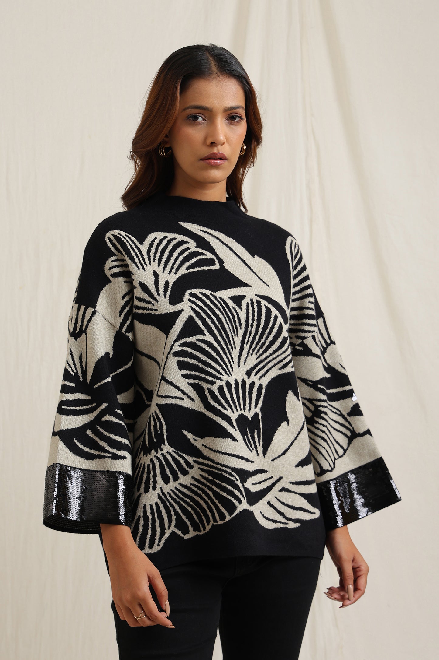 Floral Jacquard Knit Sweater - Meiala