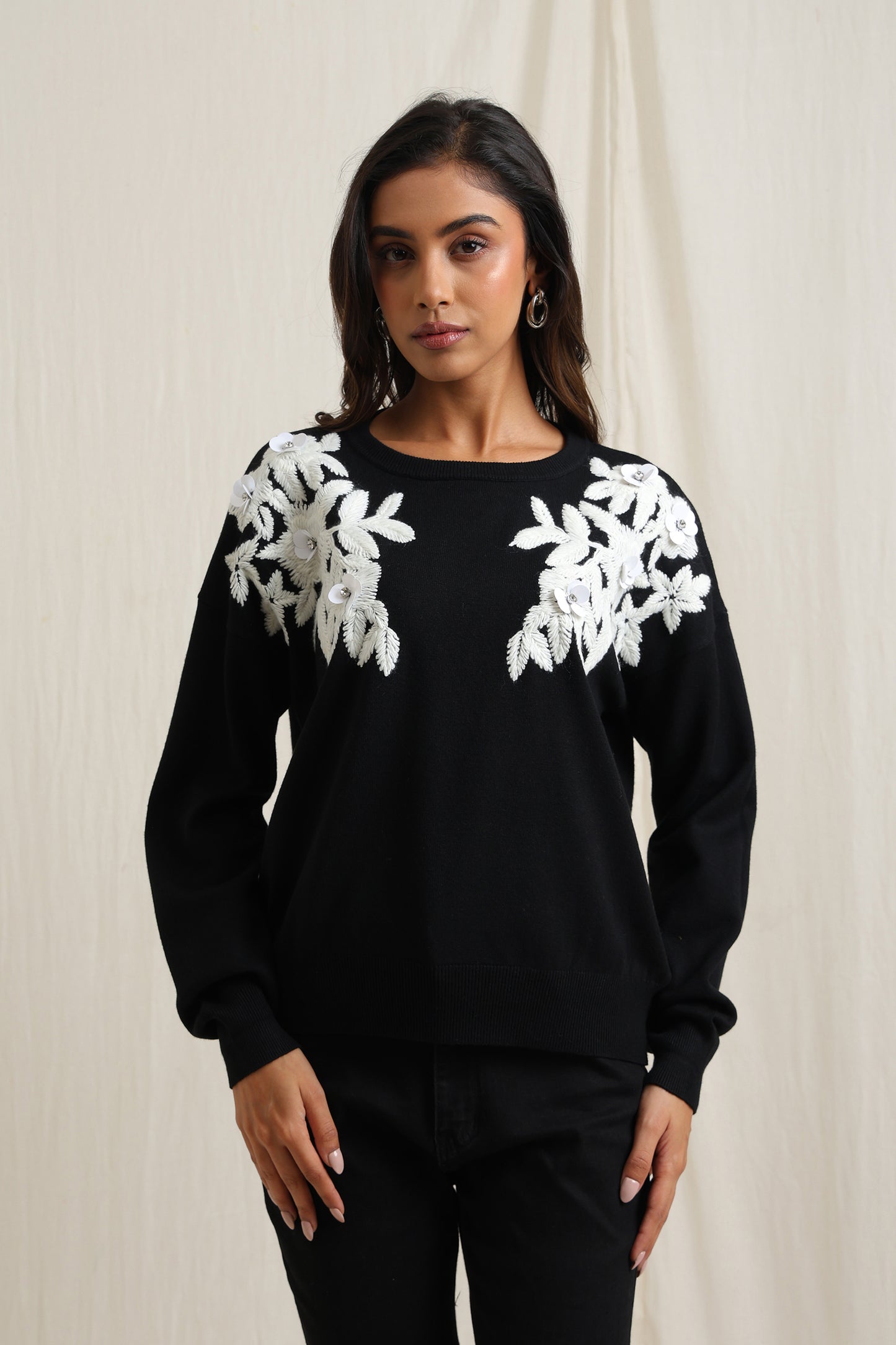 Floral Applique Sweater - Meiala