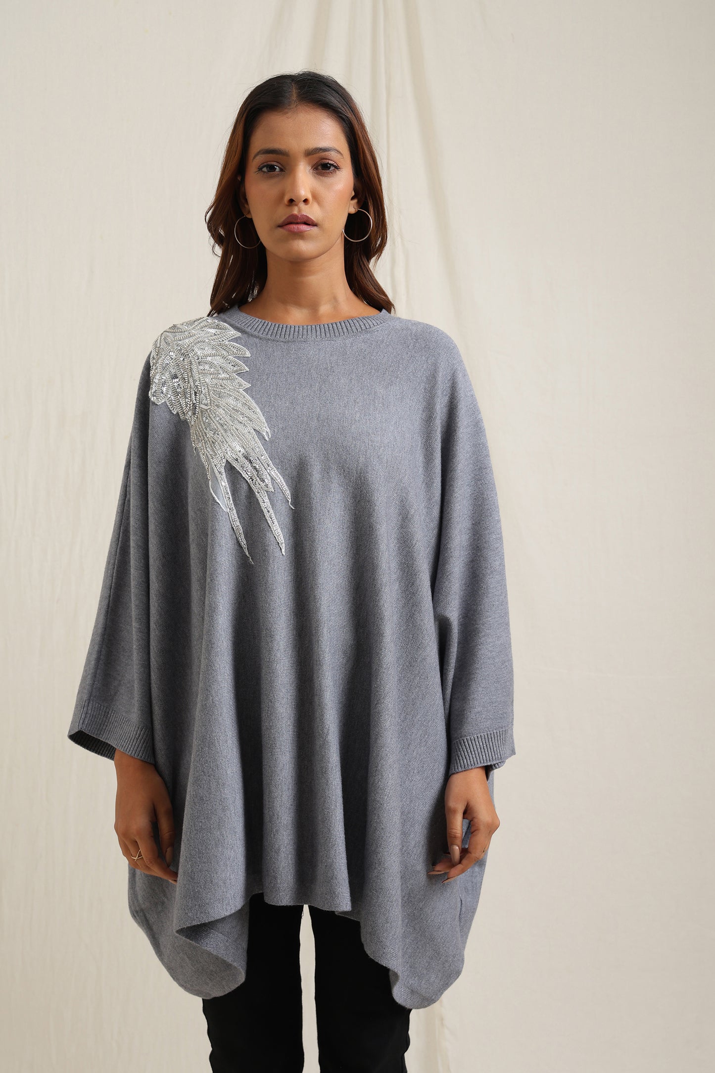 Sweater With Beaded Leaf Embellishment - Meiala