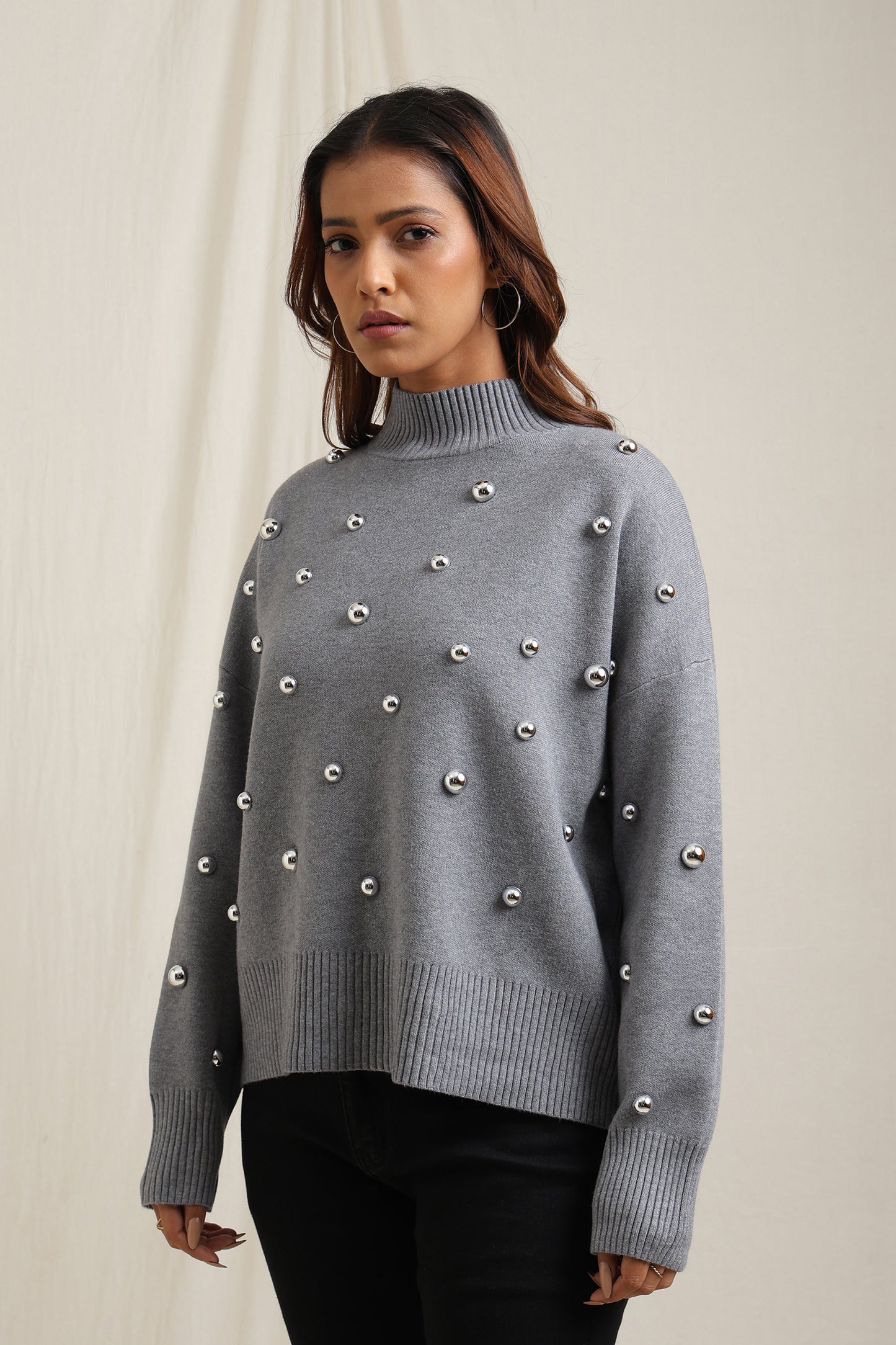 Knitted Sweater With Statement Embelishments - Meiala