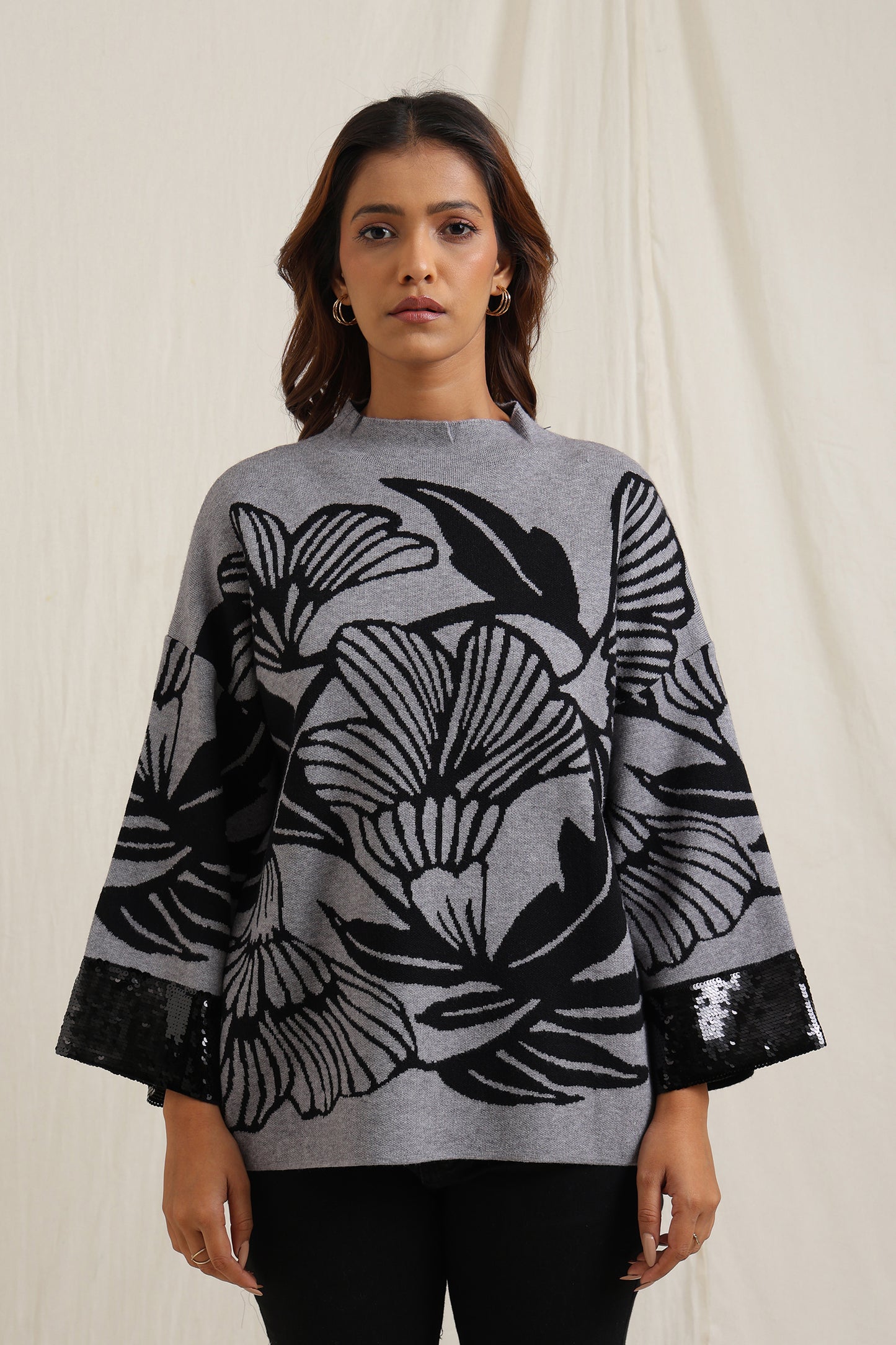 Floral Jacquard Knit Sweater - Meiala