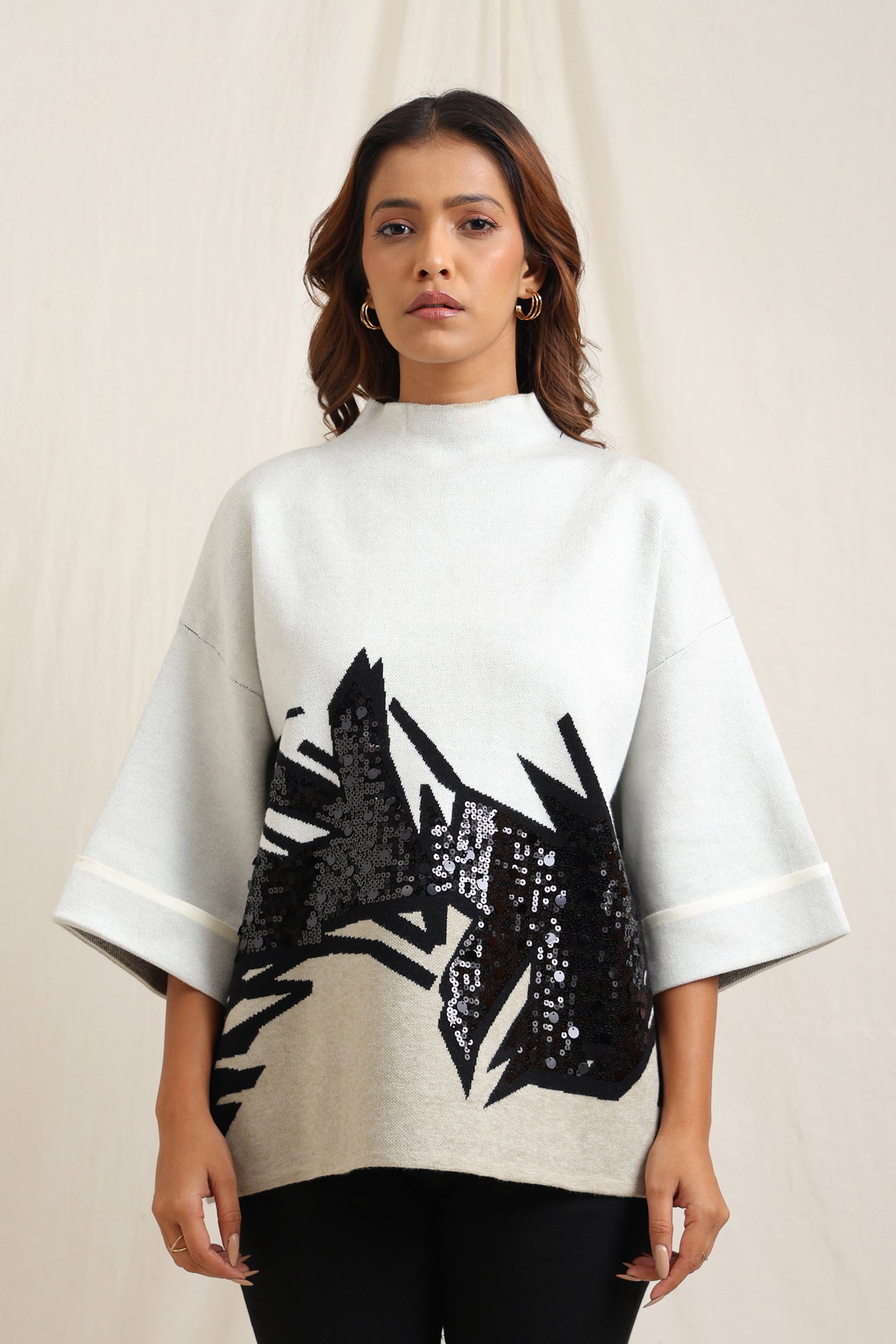 Sweater With Textured Landscape Design - Meiala