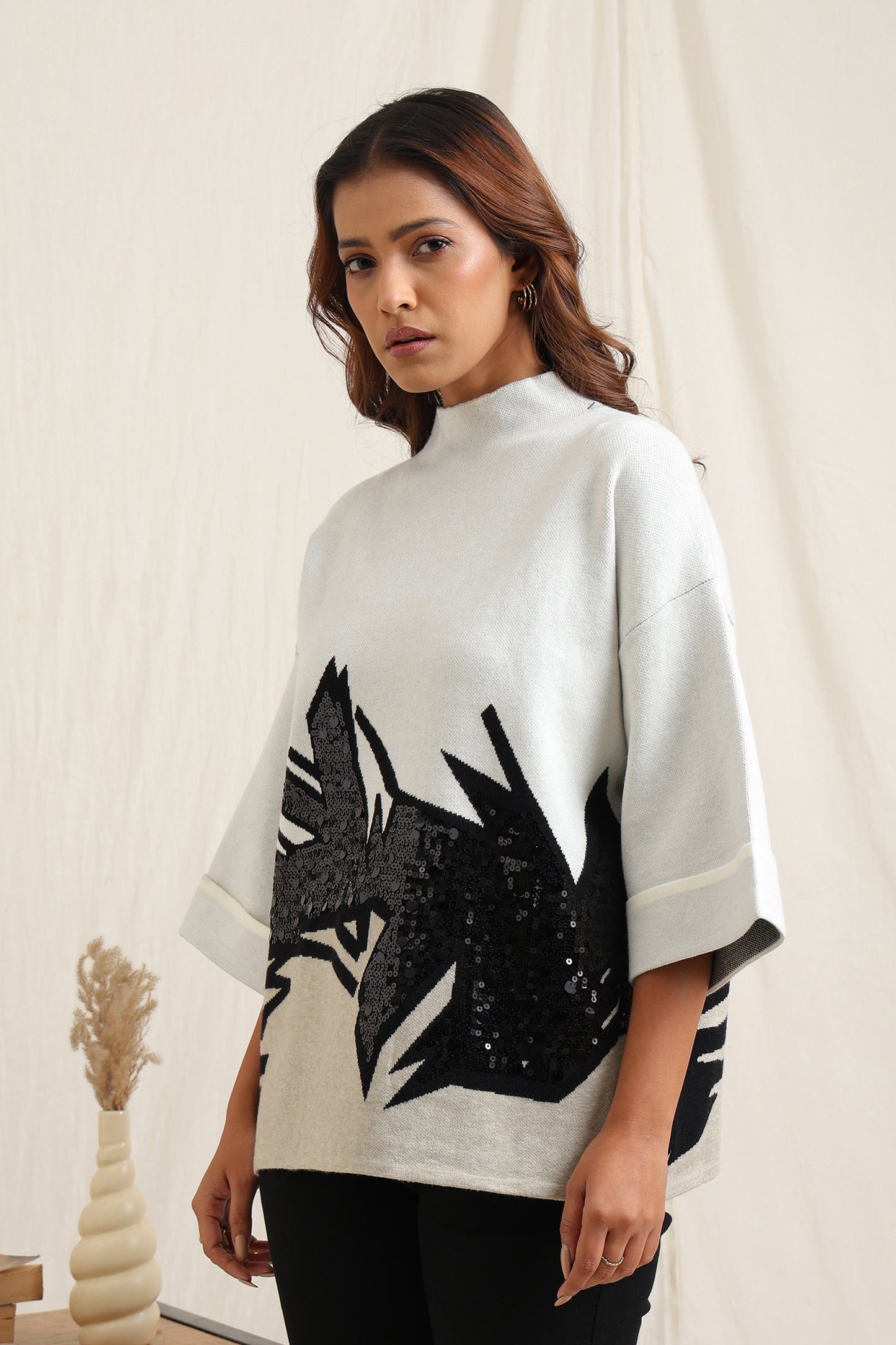 Sweater With Textured Landscape Design - Meiala