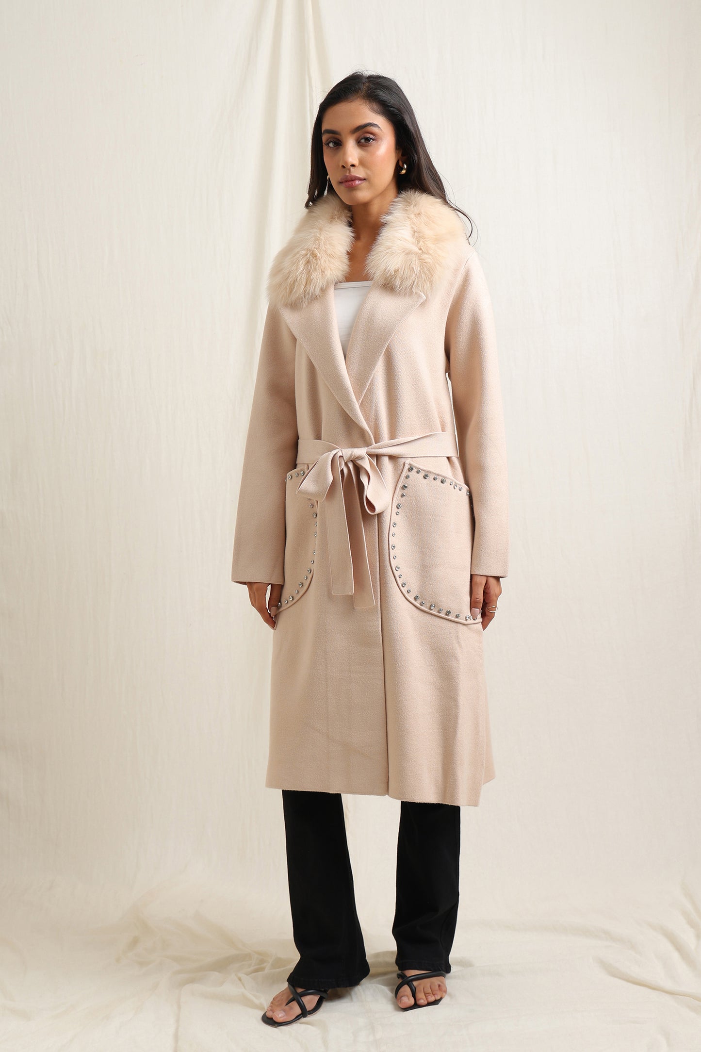 Fur Collar Wrap Coat - Meiala
