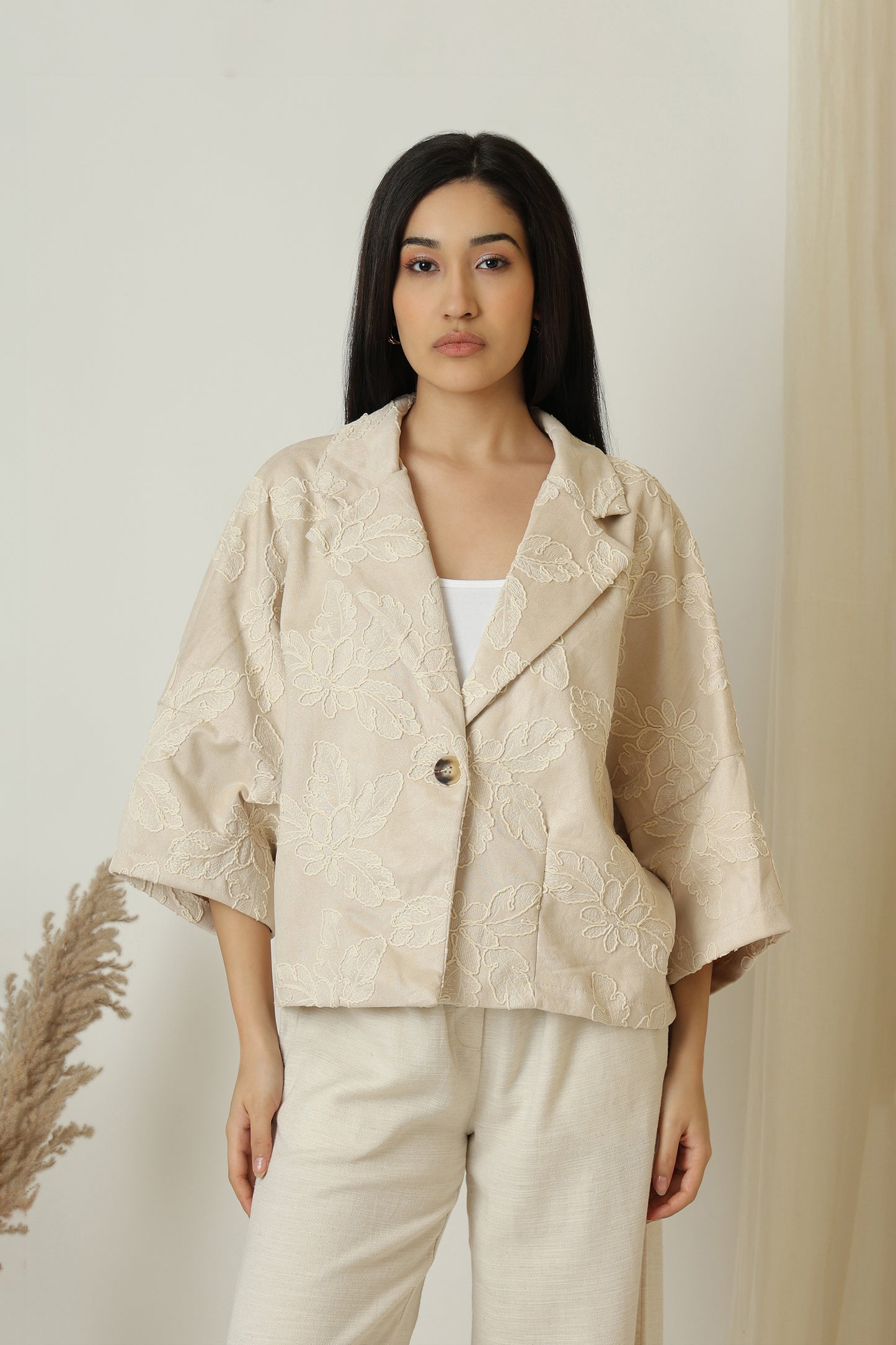 Embroidered Faux Suede Cropped Jacket - Meiala
