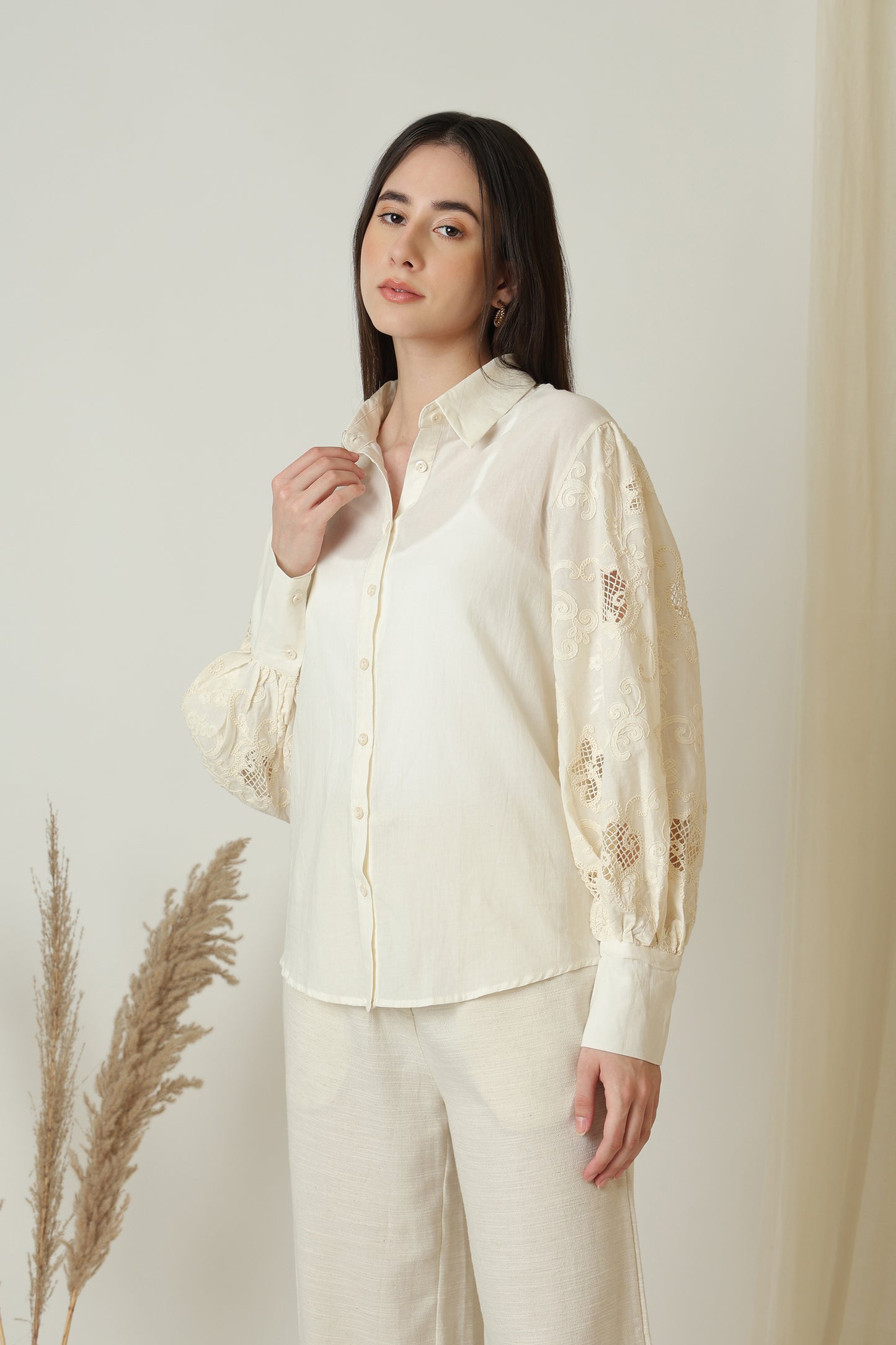 Shirt With Sleeves Embroidery - Meiala
