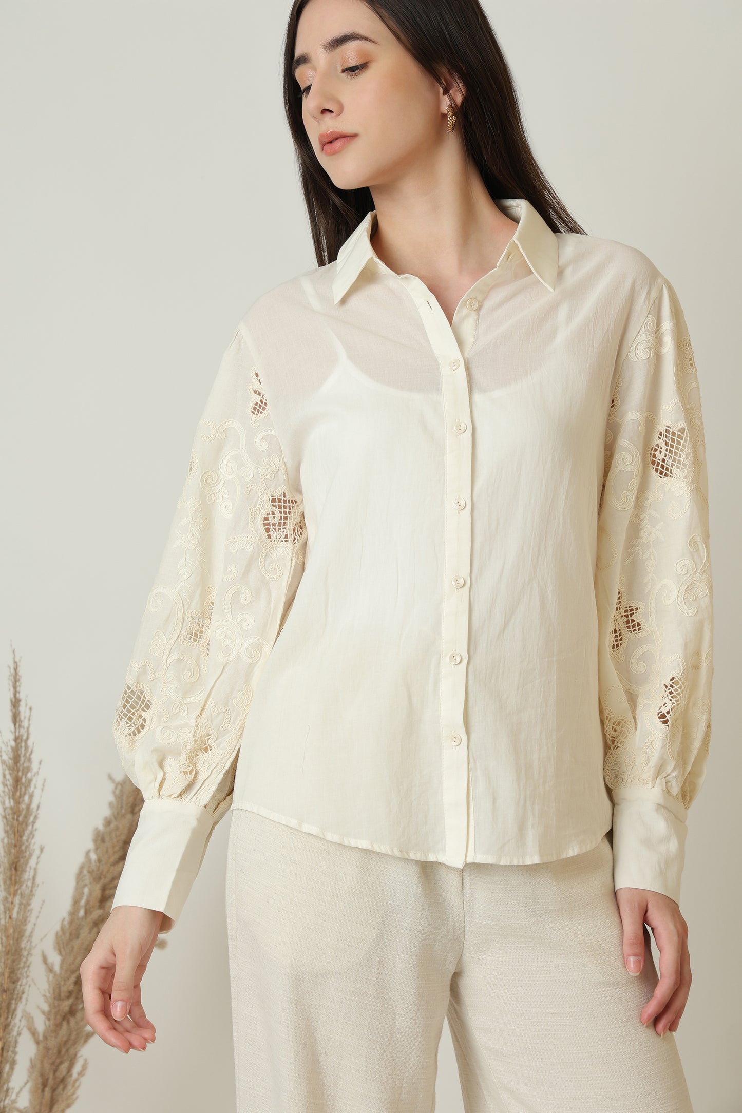 Shirt With Sleeves Embroidery - Meiala