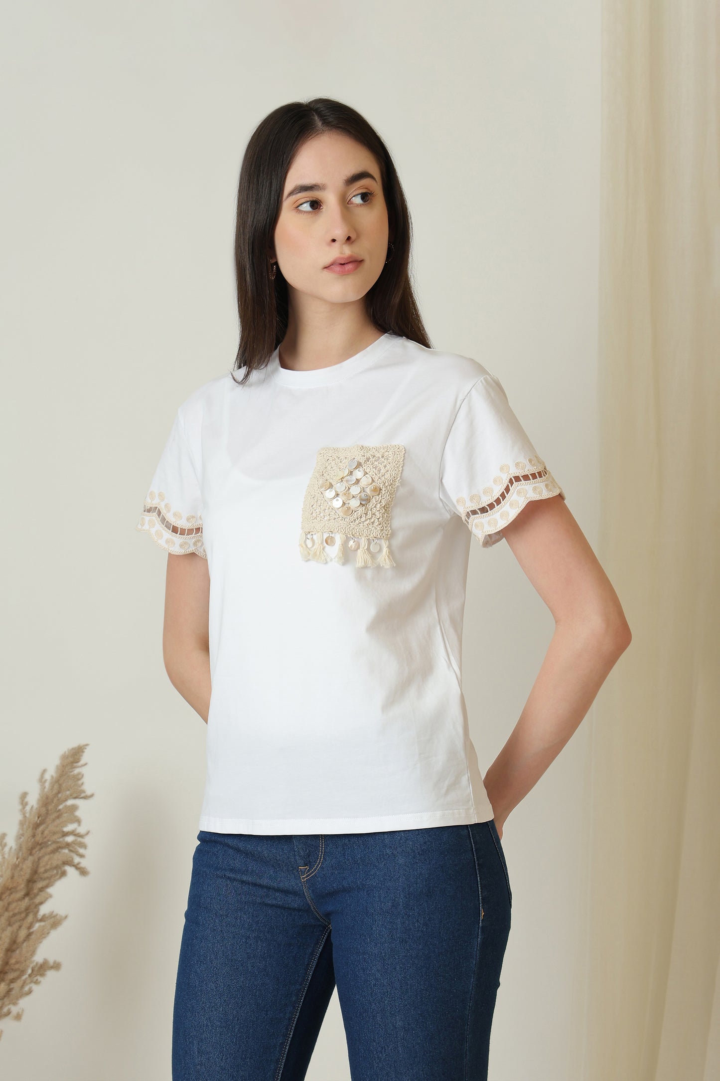 Textured Knit Pocket T-Shirt - Meiala