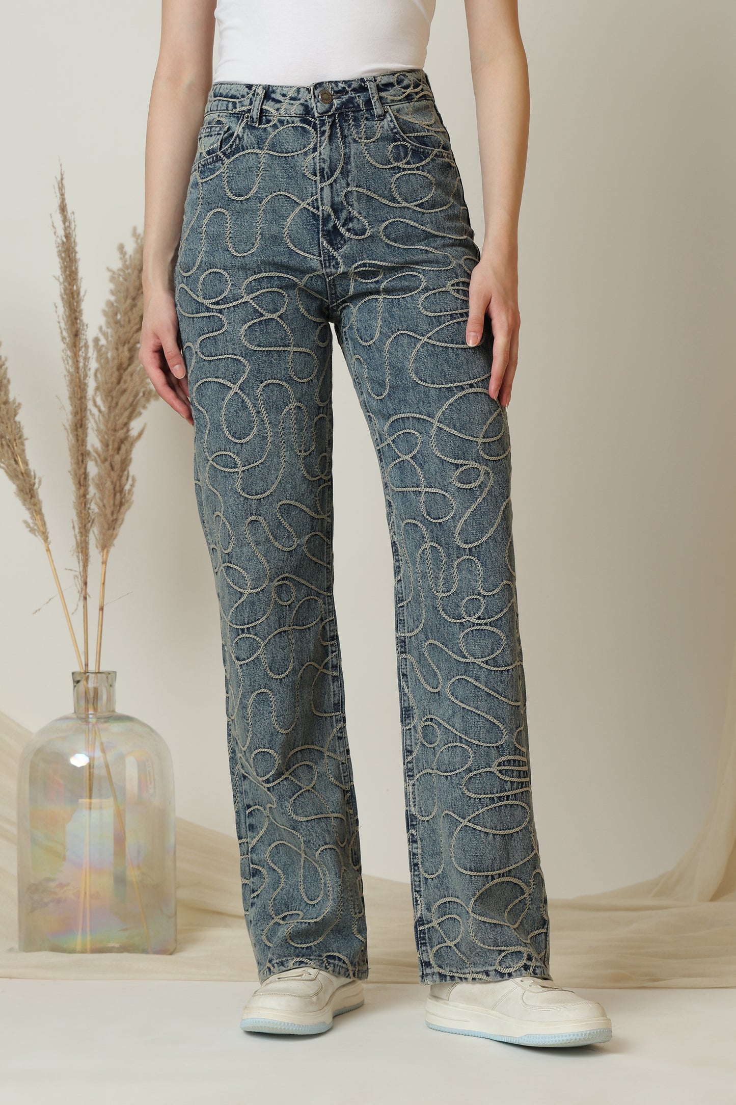 Abstract Lines Straight Fit Jeans - Meiala