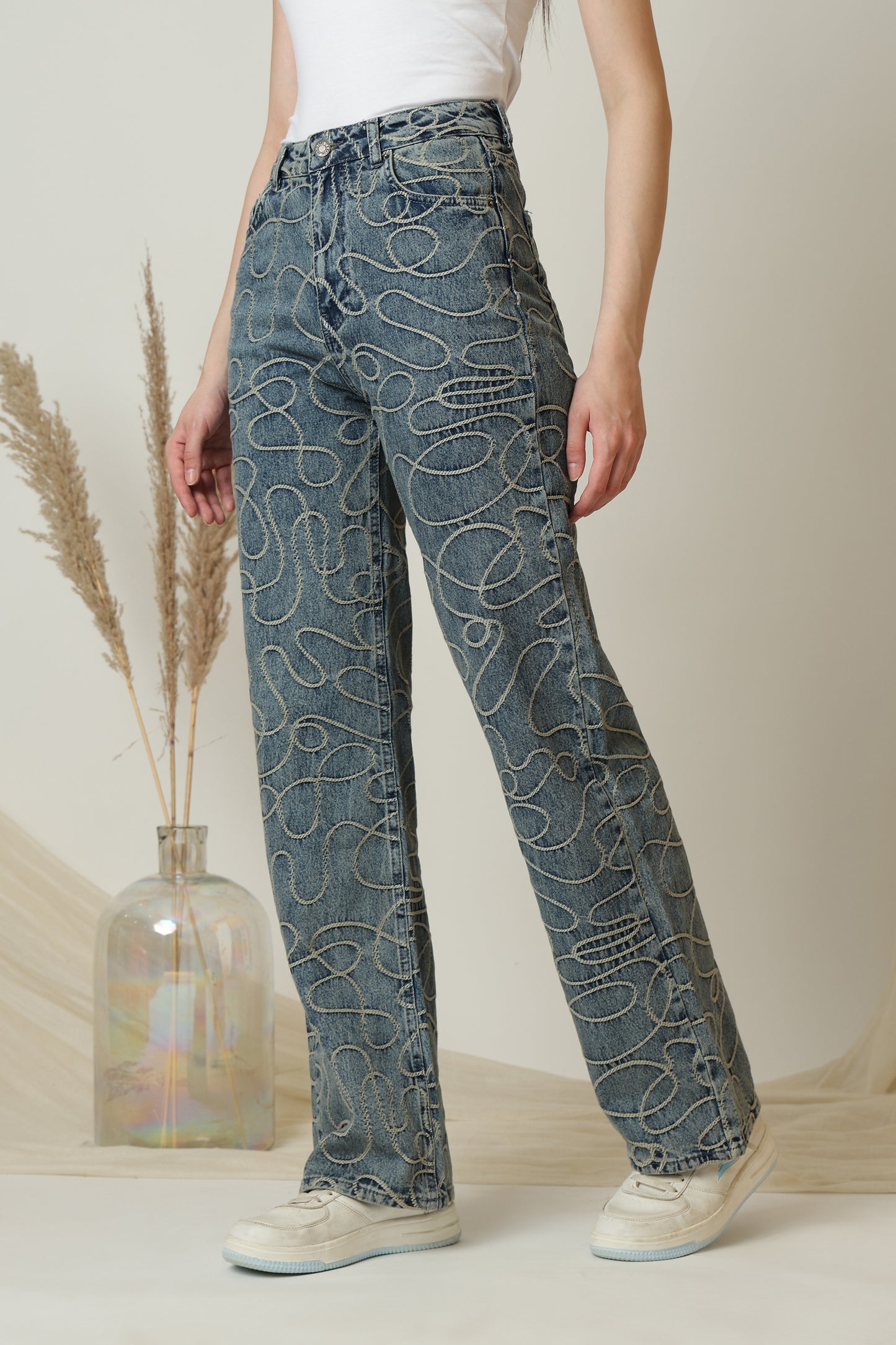 Abstract Lines Straight Fit Jeans - Meiala