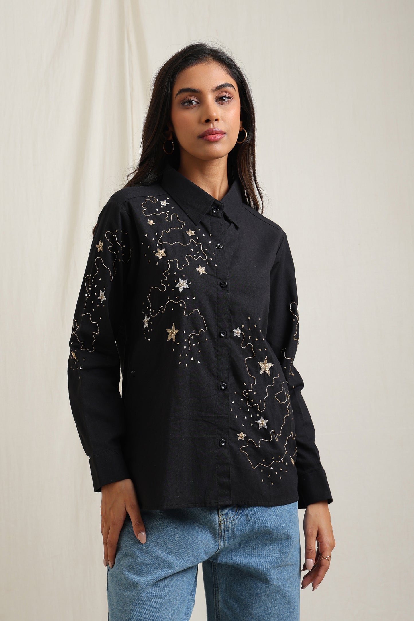 Starry Night Embroidered Shirt - Meiala