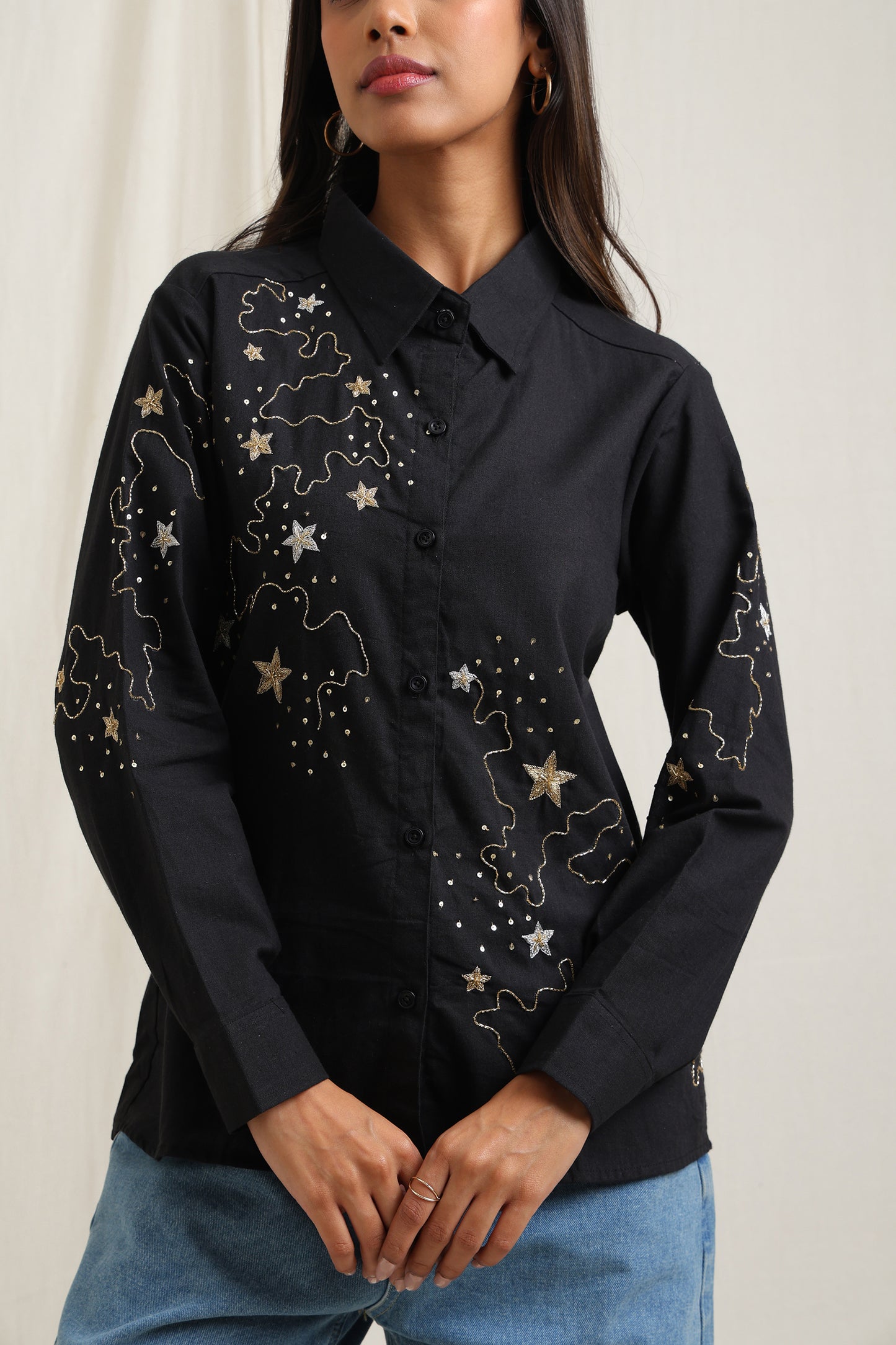 Starry Night Embroidered Shirt - Meiala