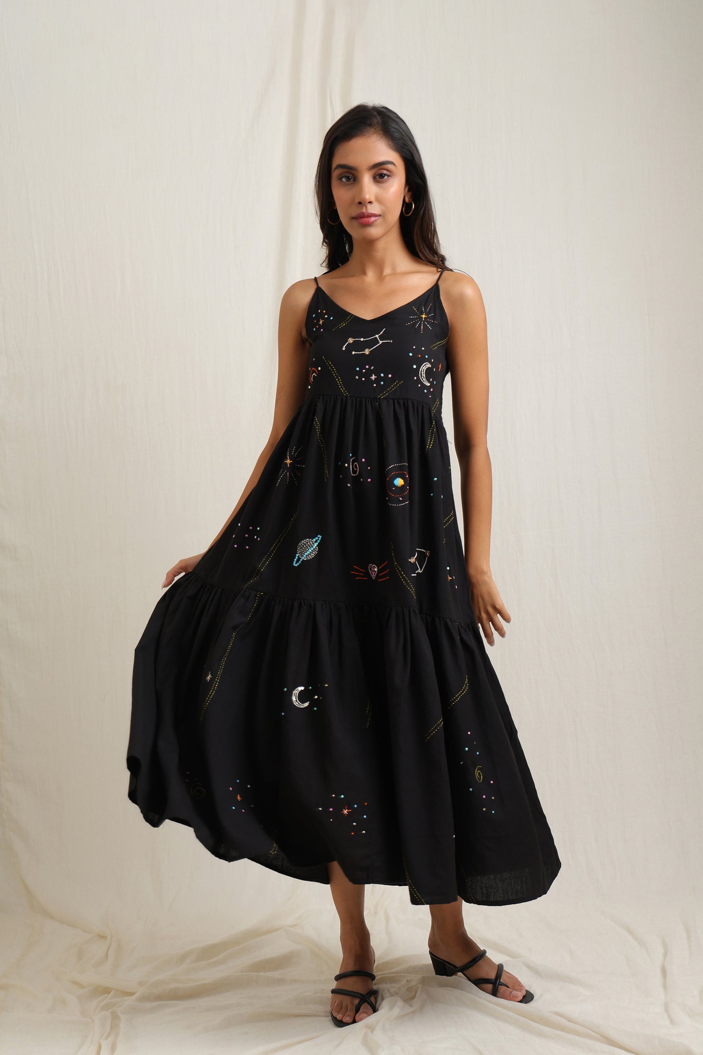 Starry Night Embroidered Dress - Meiala
