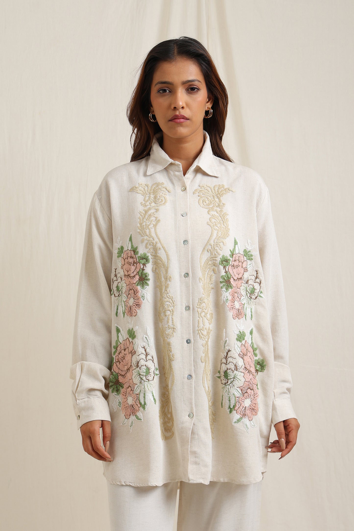 Rose Floral Embroidery Shirt - Meiala