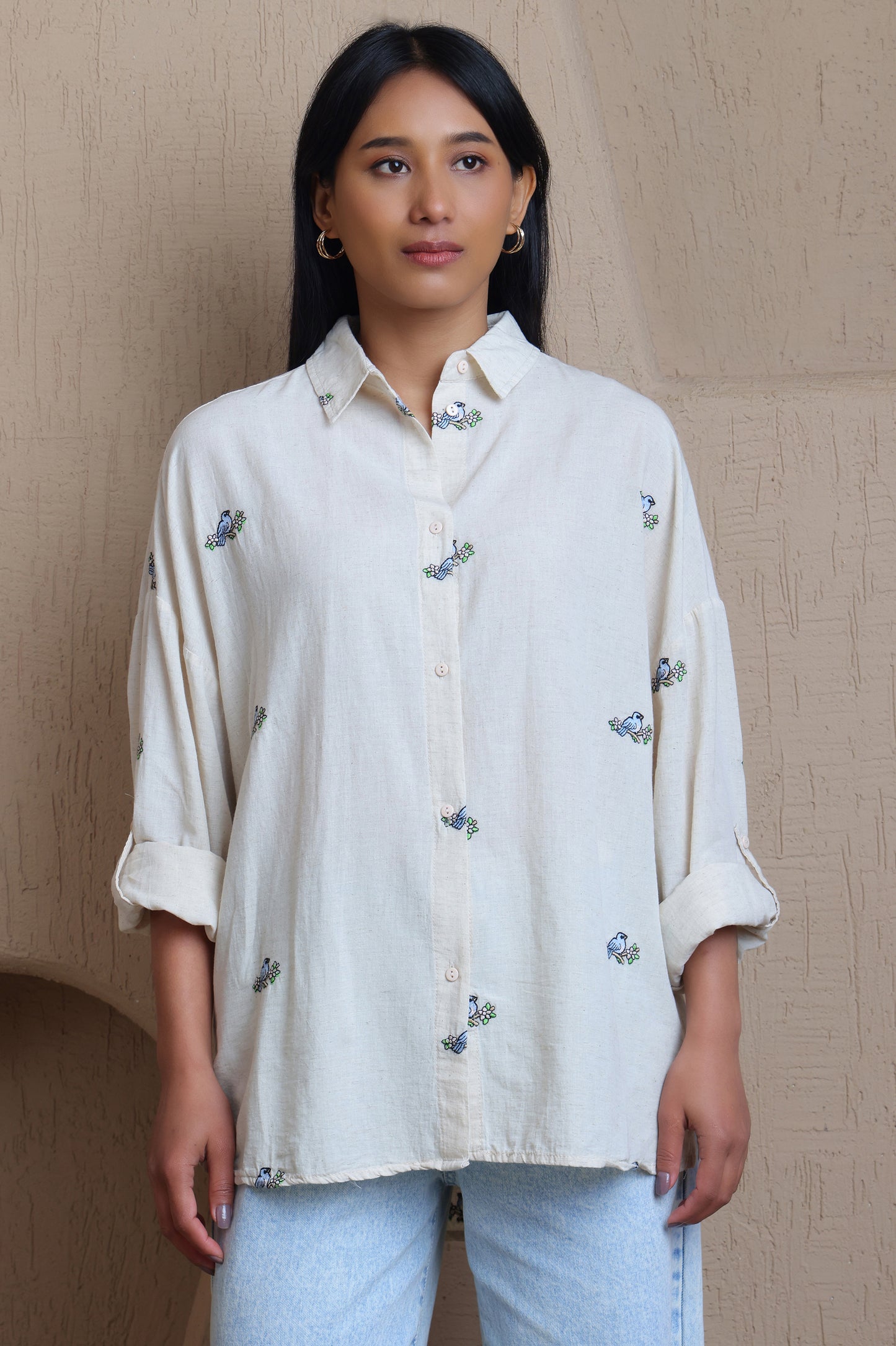 Birds Embroidery Shirt - Meiala