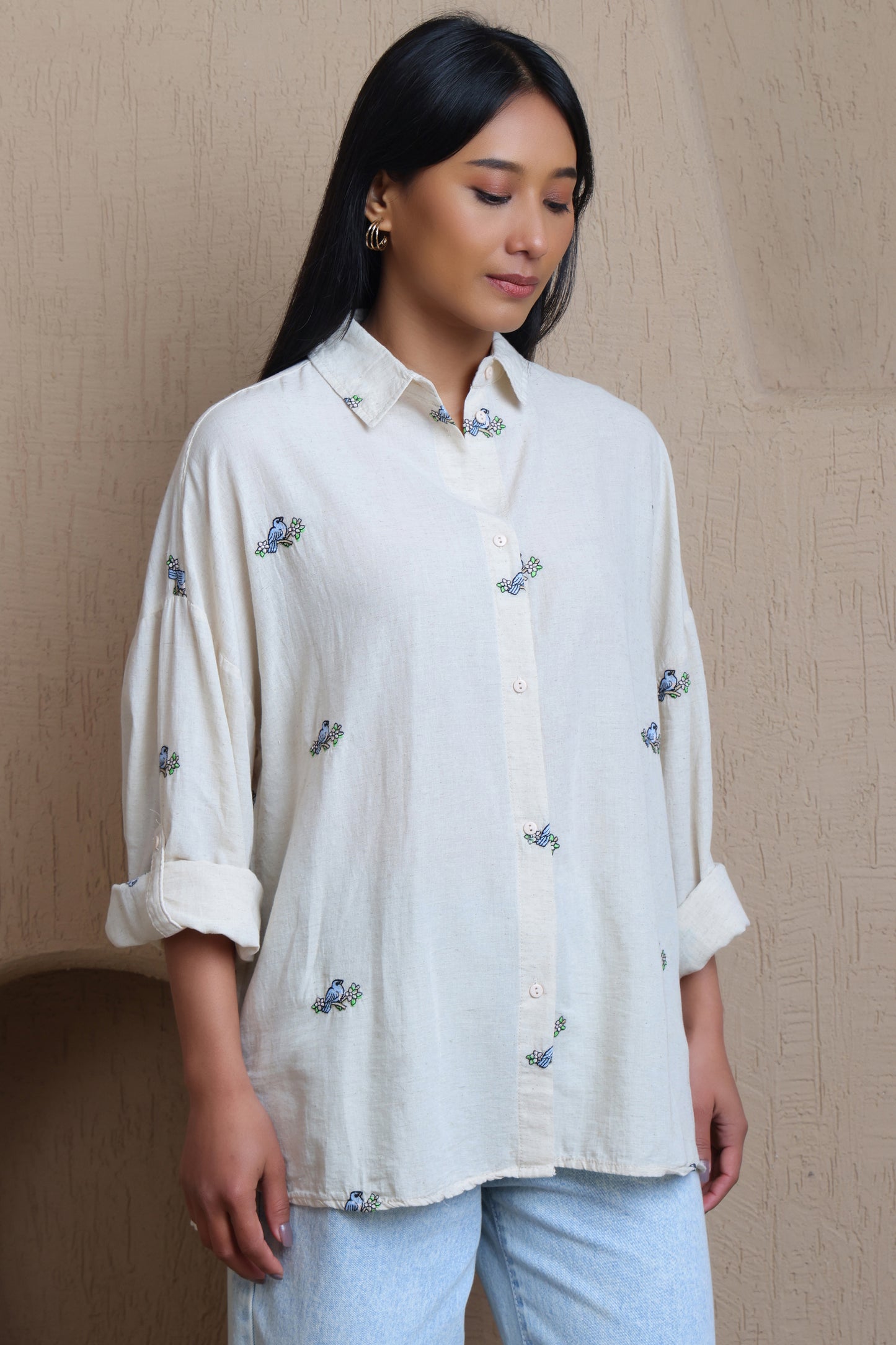 Birds Embroidery Shirt - Meiala
