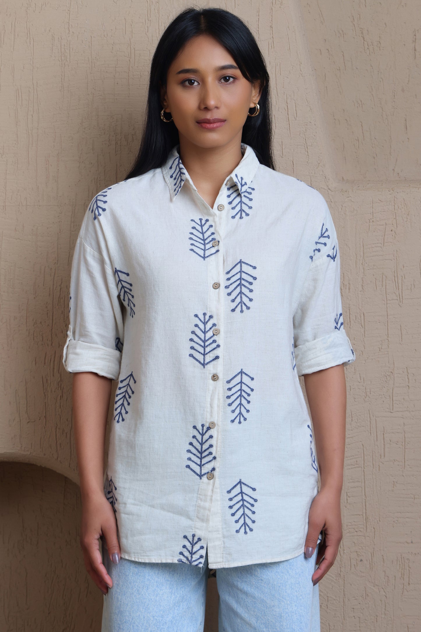Leaf Embroidery Shirt - Meiala