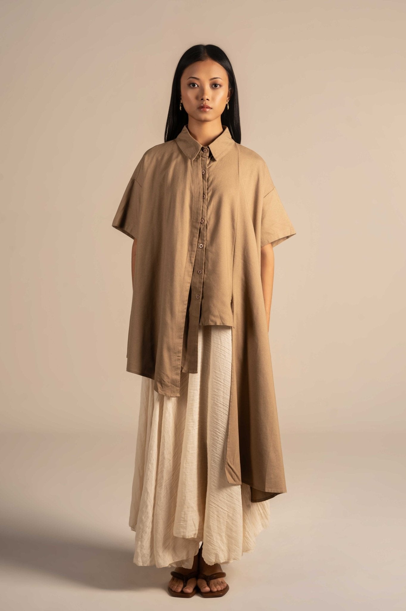 Asymmetric Pattern Solid Shirt - Meiala Official