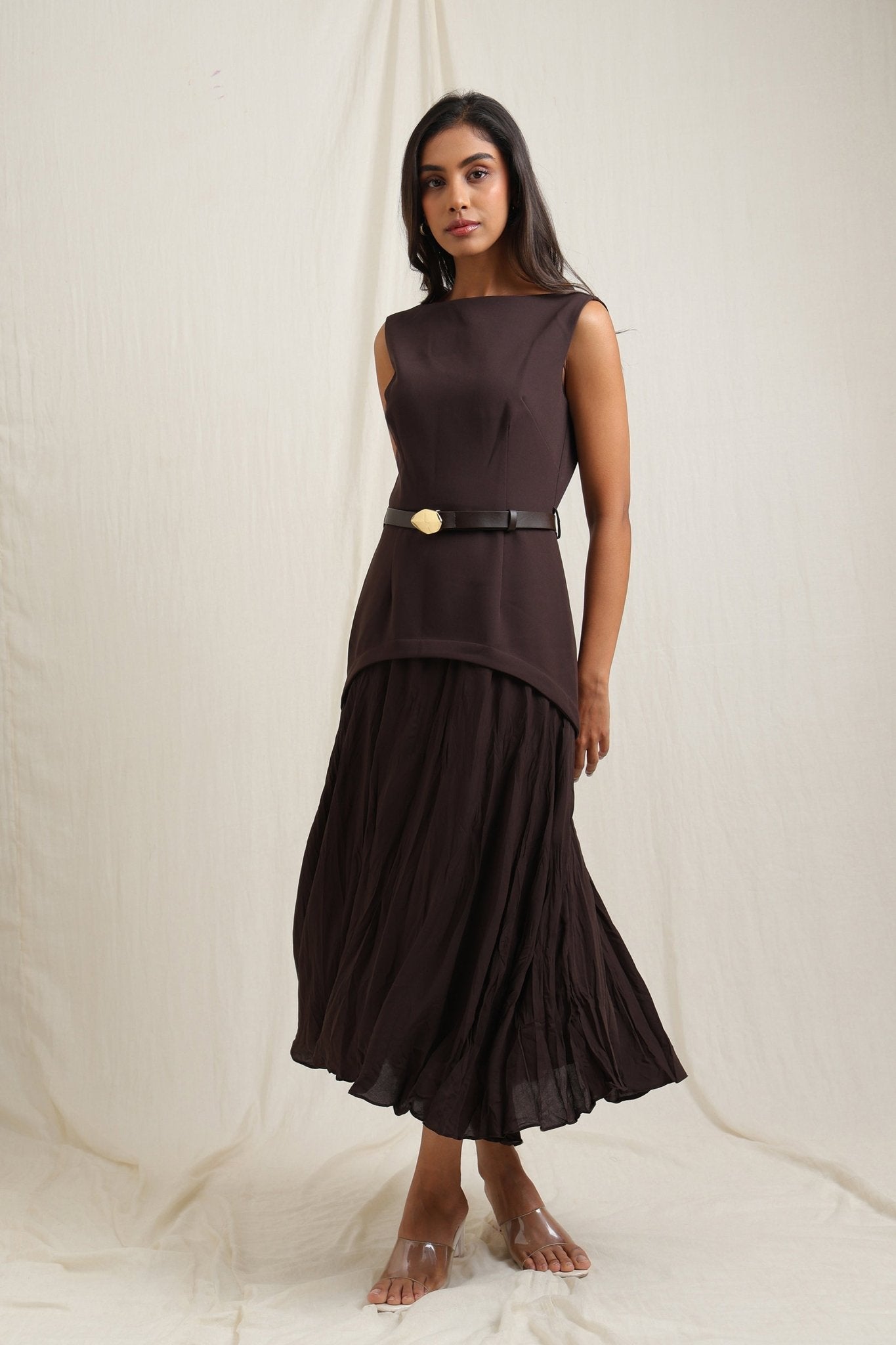 Belted Crinkle Effect Dress - Meiala Official