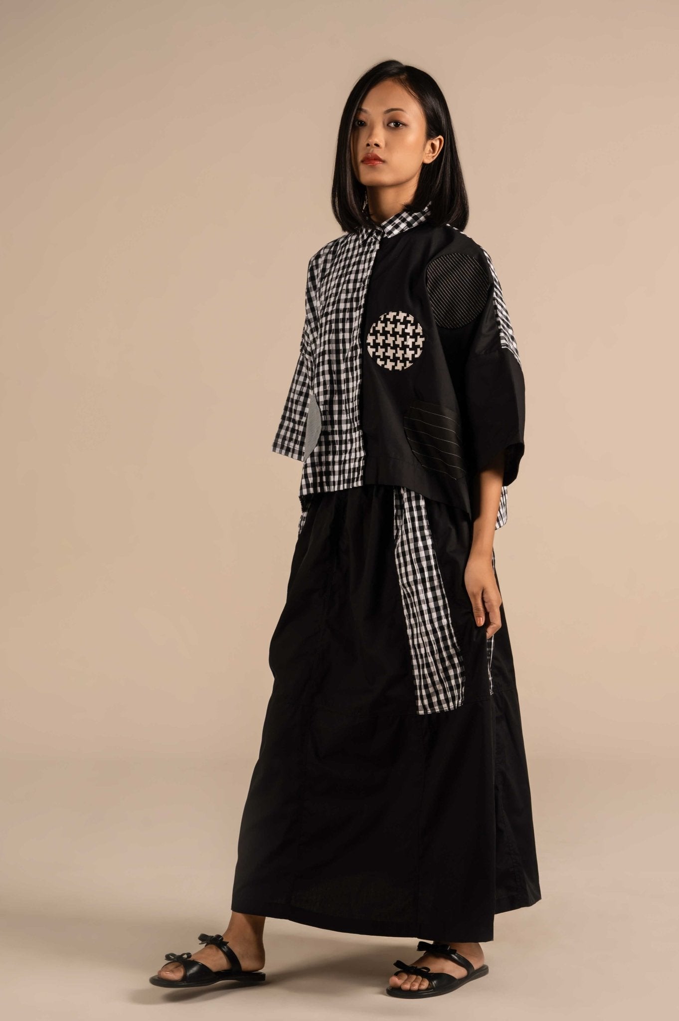 Checkered side panel midi skirt - Meiala Official