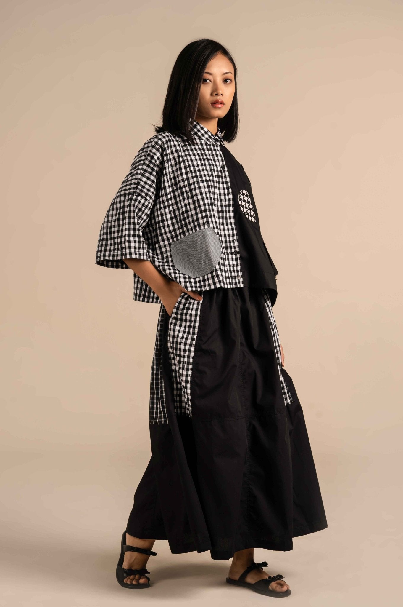 Checkered side panel midi skirt - Meiala Official
