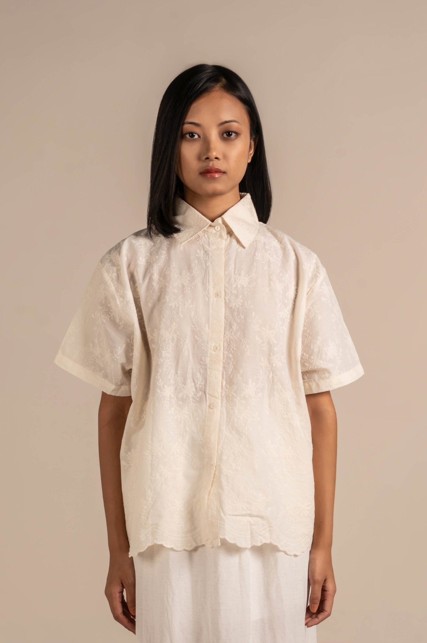Elegant tone on tone embroidered shirt - Meiala Official